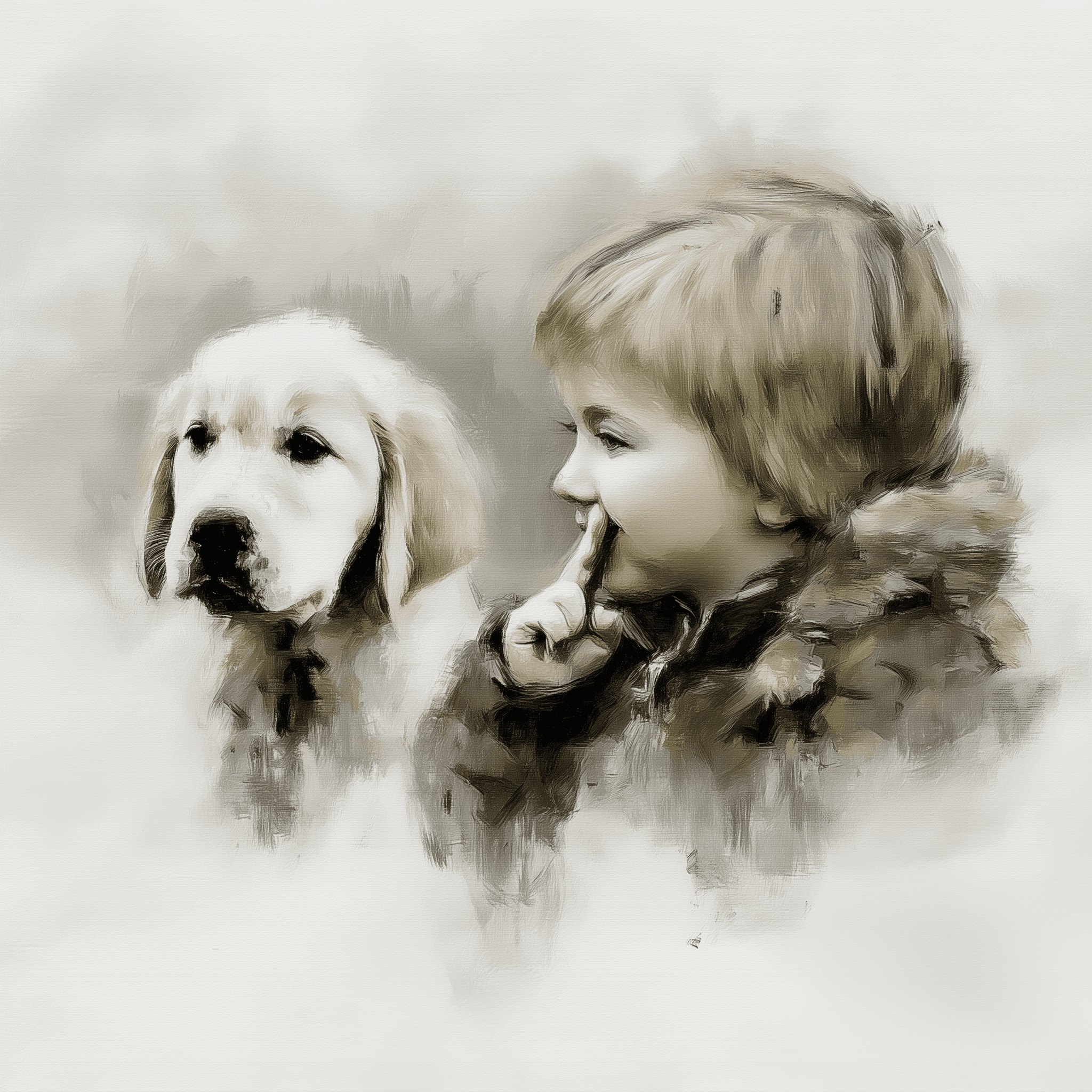 Artwork — golden retriever child with dog family bond watercolor 03