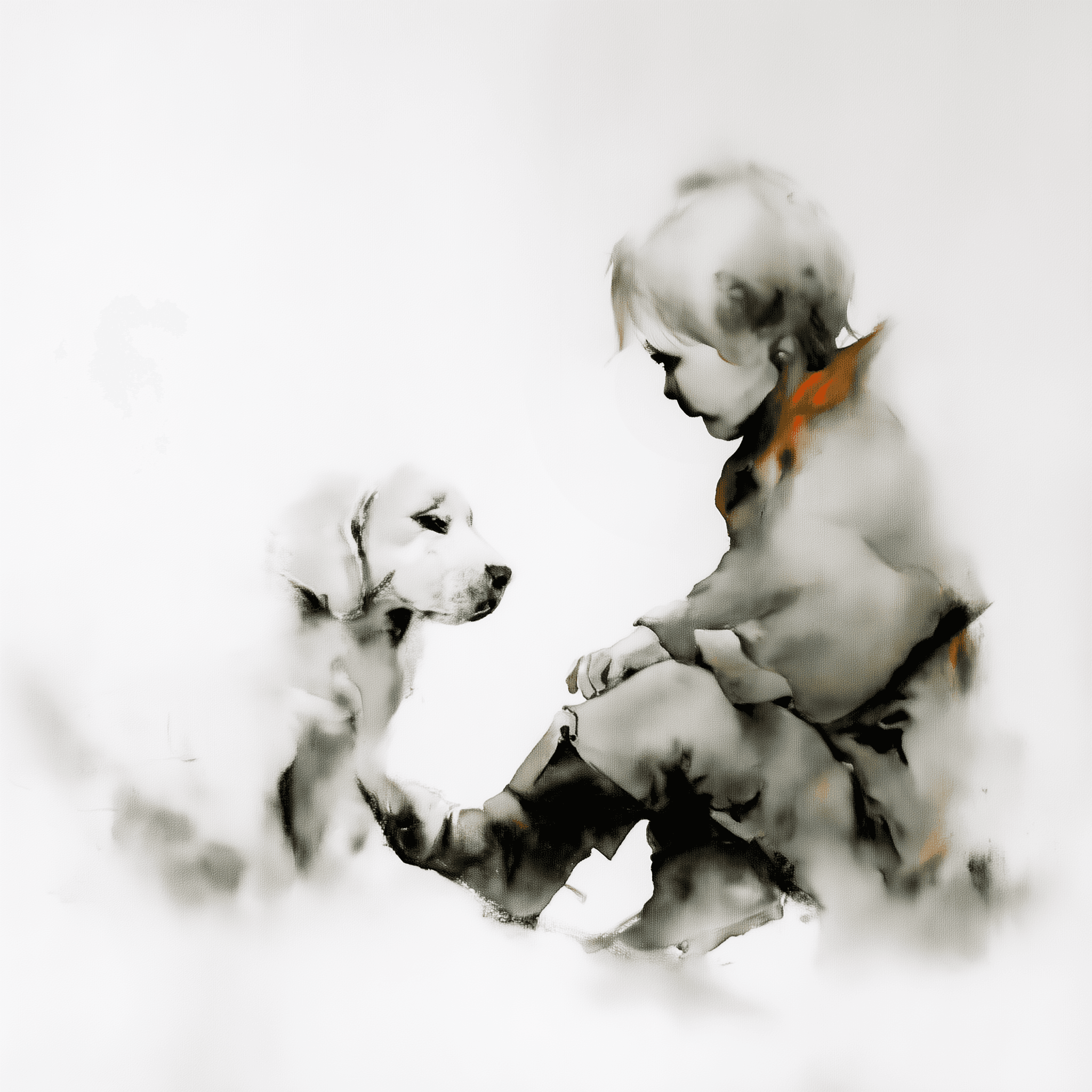 Artwork — golden retriever child with dog family bond watercolor 04