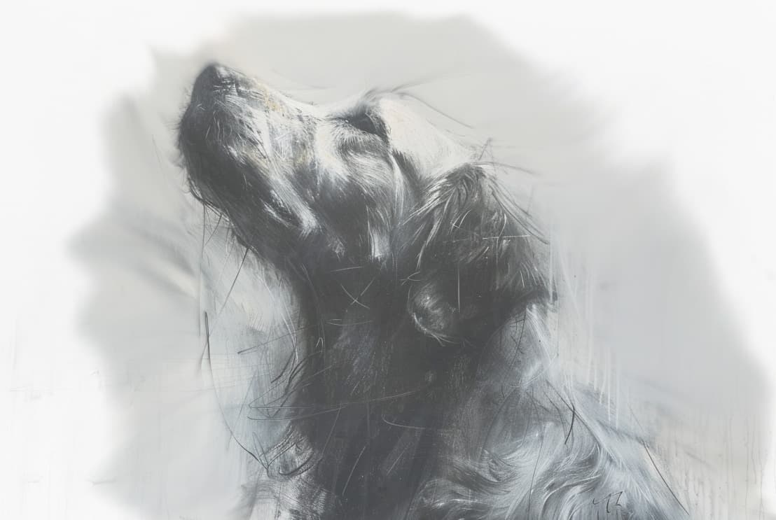 Artwork — golden retriever closeup portrait artistic ink on paper 04