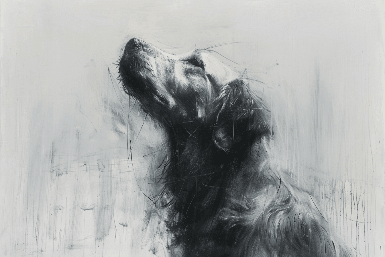 Artwork — golden retriever closeup portrait artistic ink on paper 05