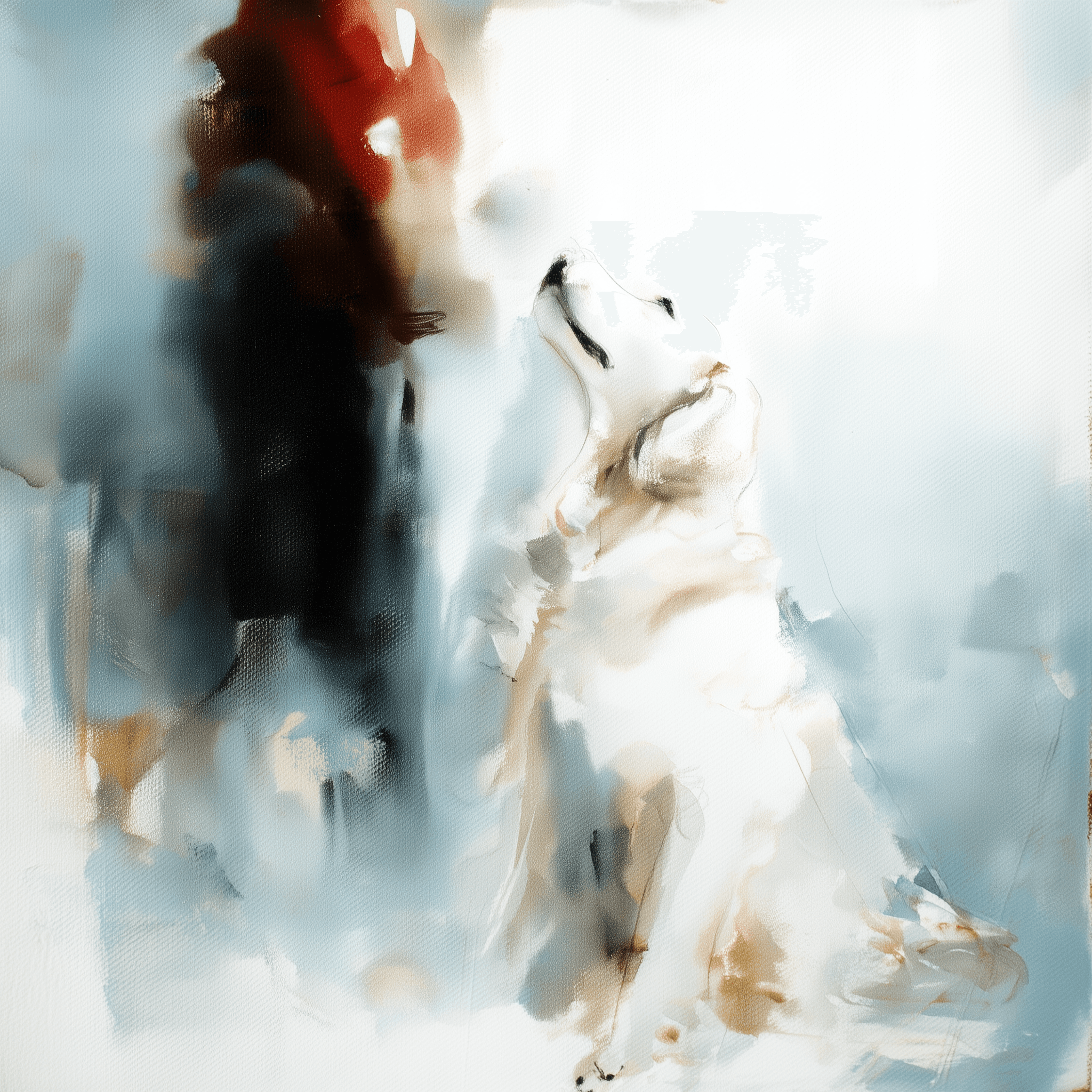 Artwork — golden retriever english cream portrait ghostly watercolor 02