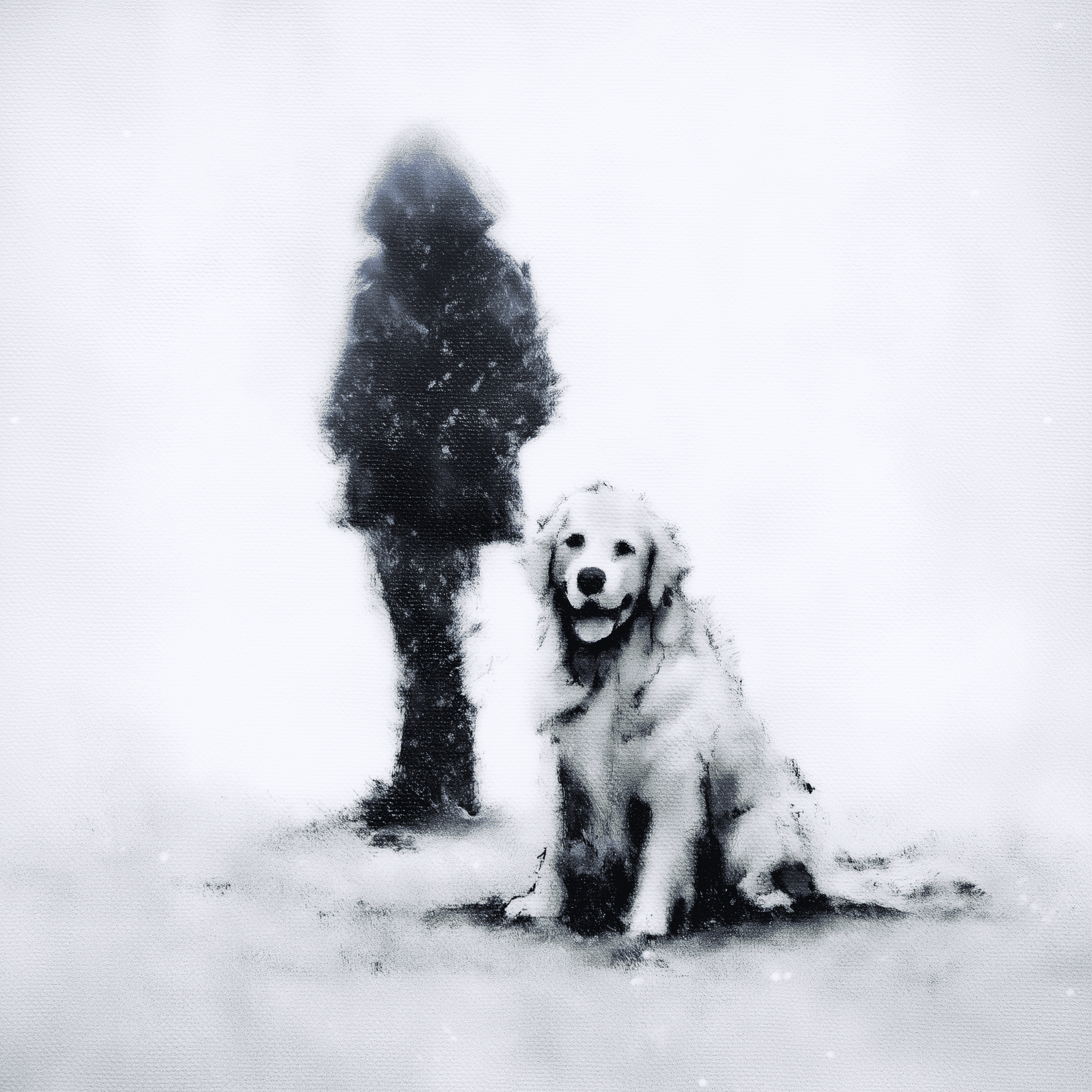 Artwork — golden retriever landscape scene reflective watercolor 01
