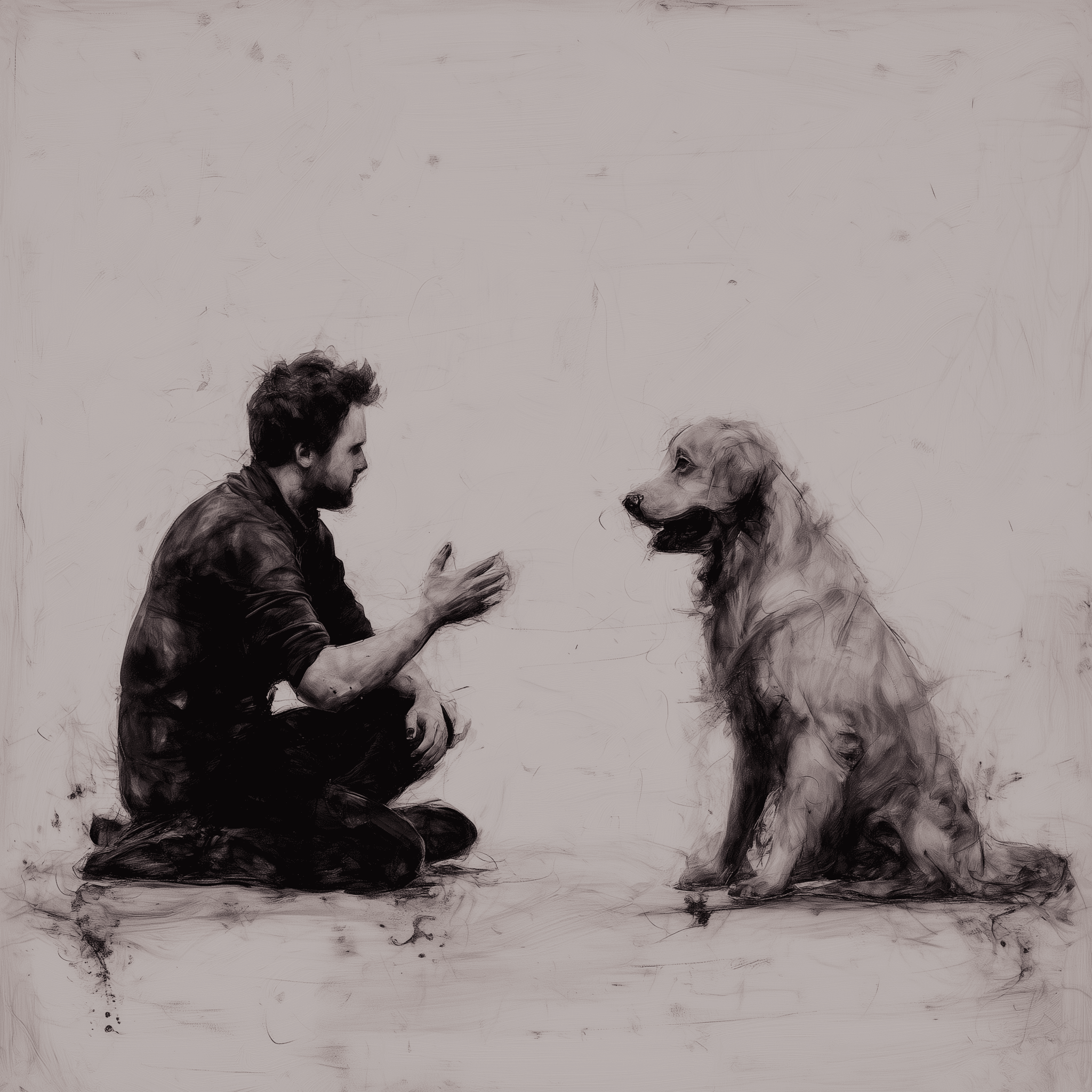 Artwork — golden retriever person and dog companionship watercolor 01