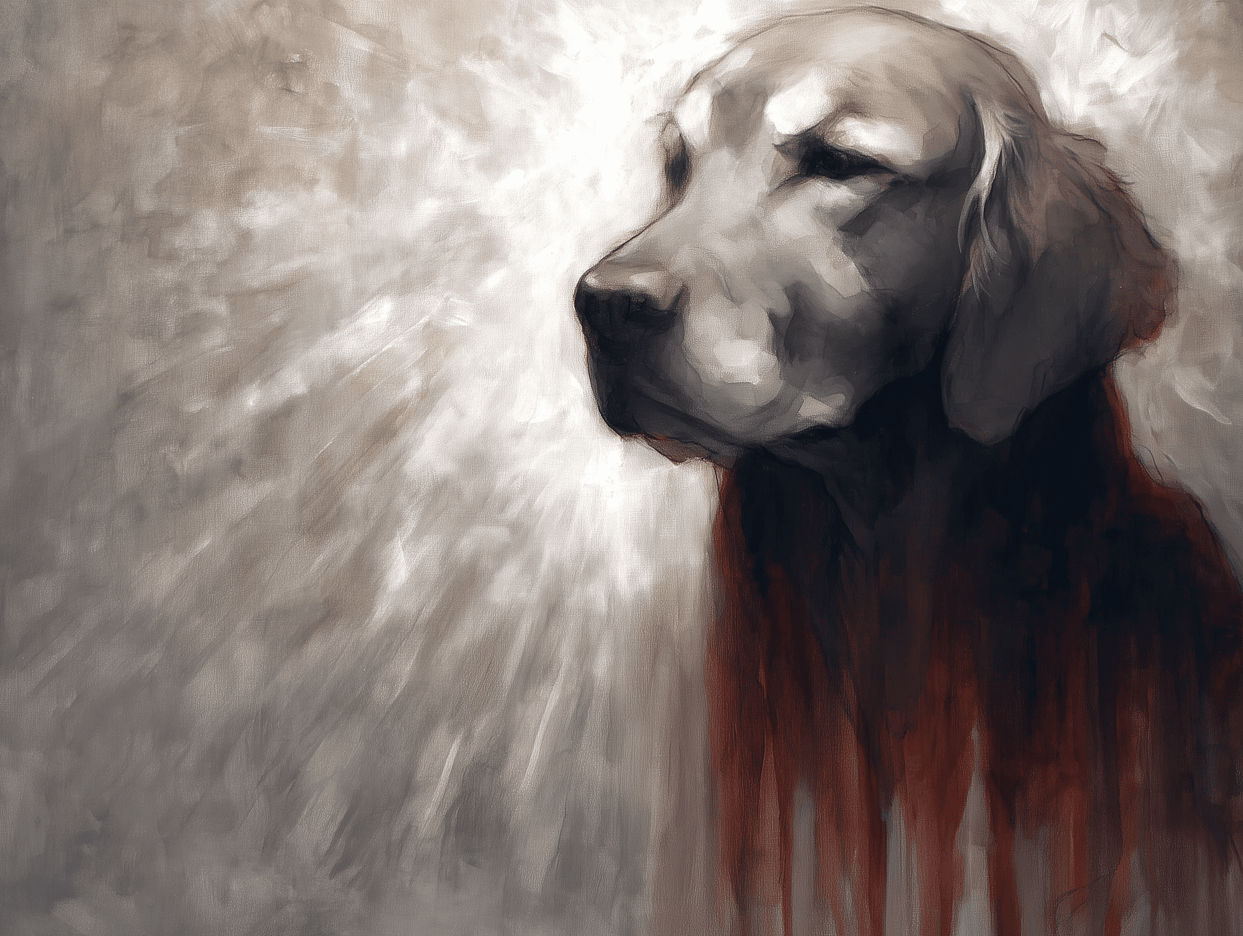 Artwork — golden retriever portrait contemplative watercolor 01