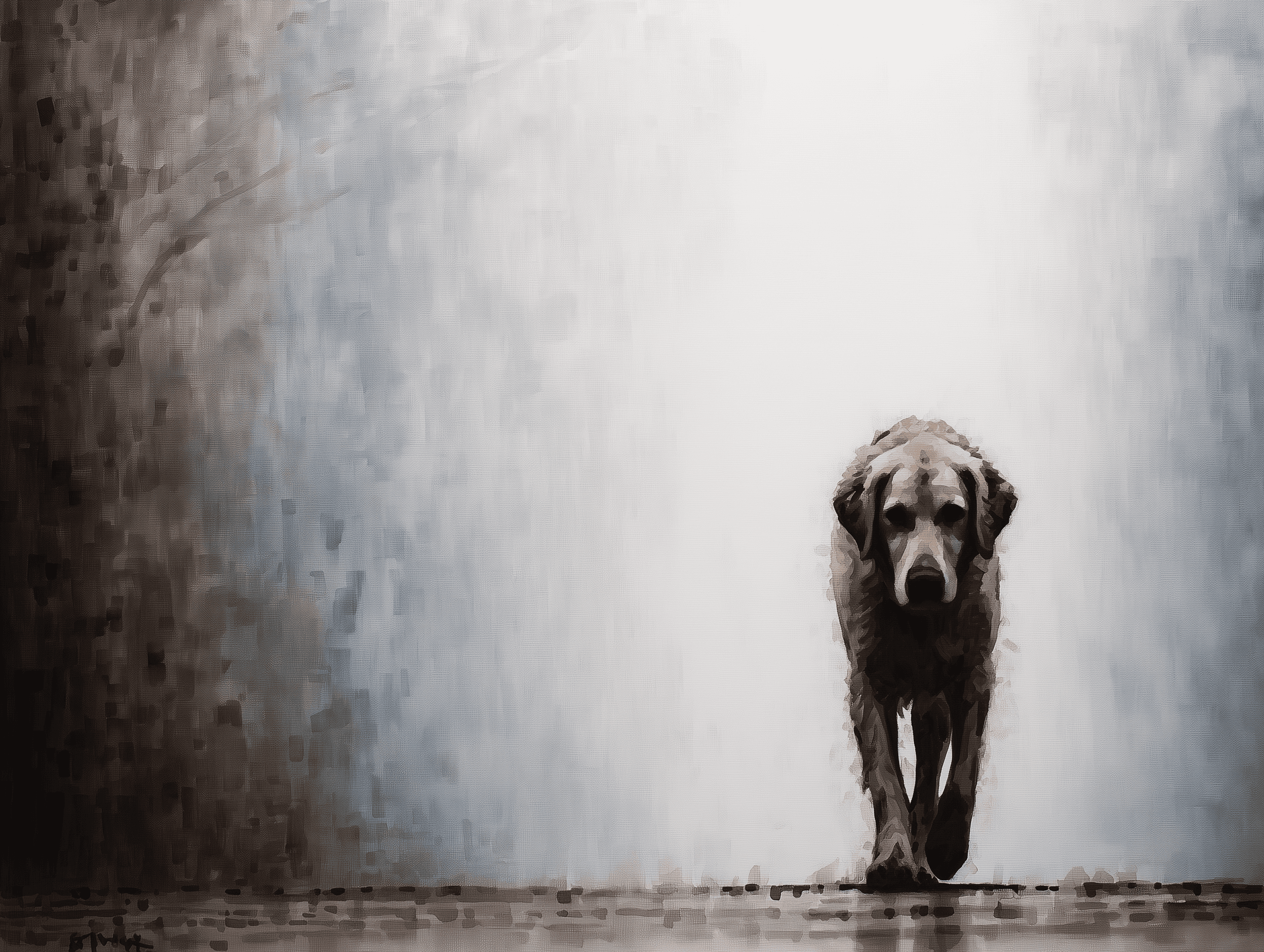 Artwork — golden retriever portrait contemplative watercolor 04