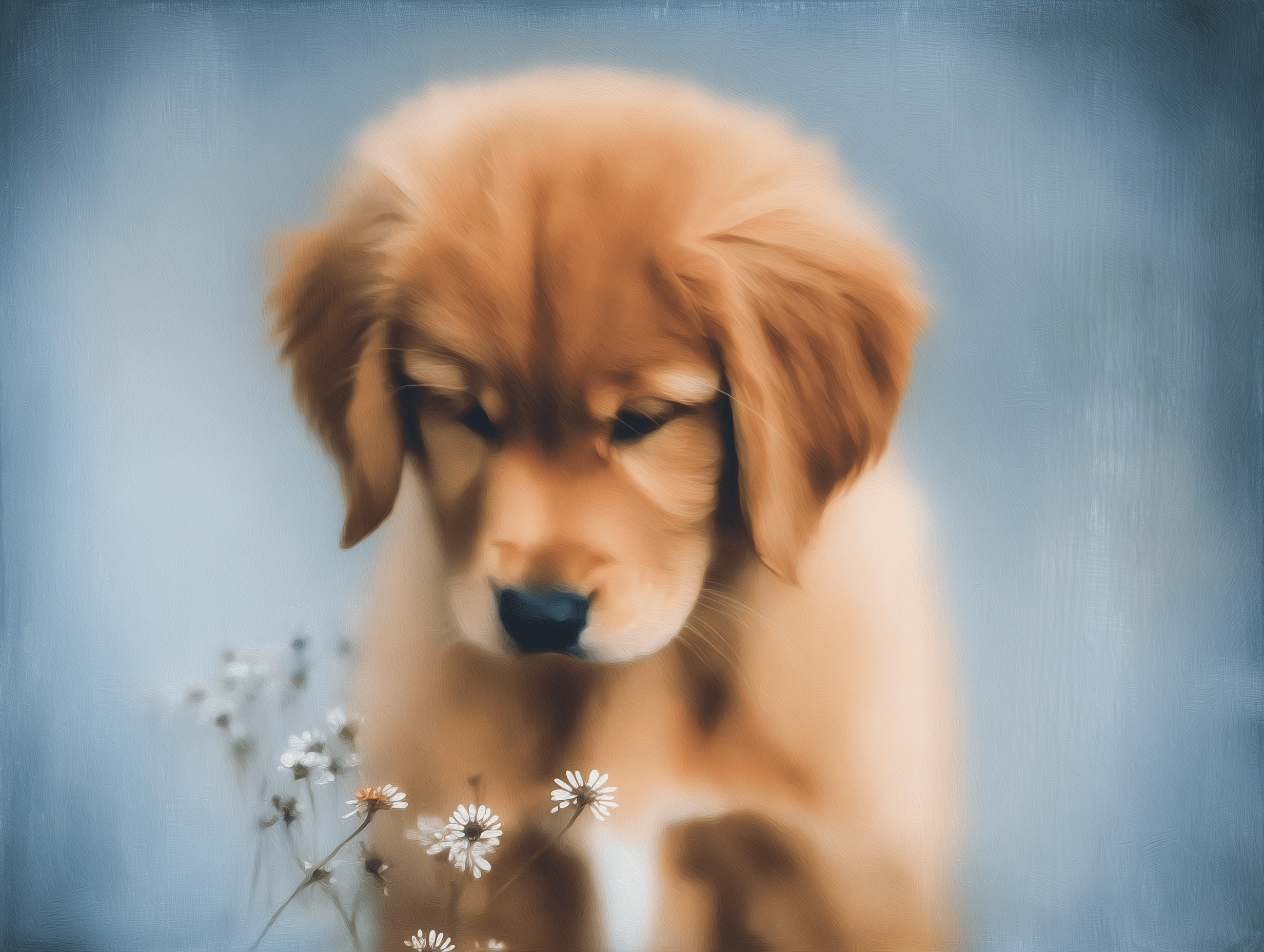 Artwork — golden retriever portrait delicate watercolor 06