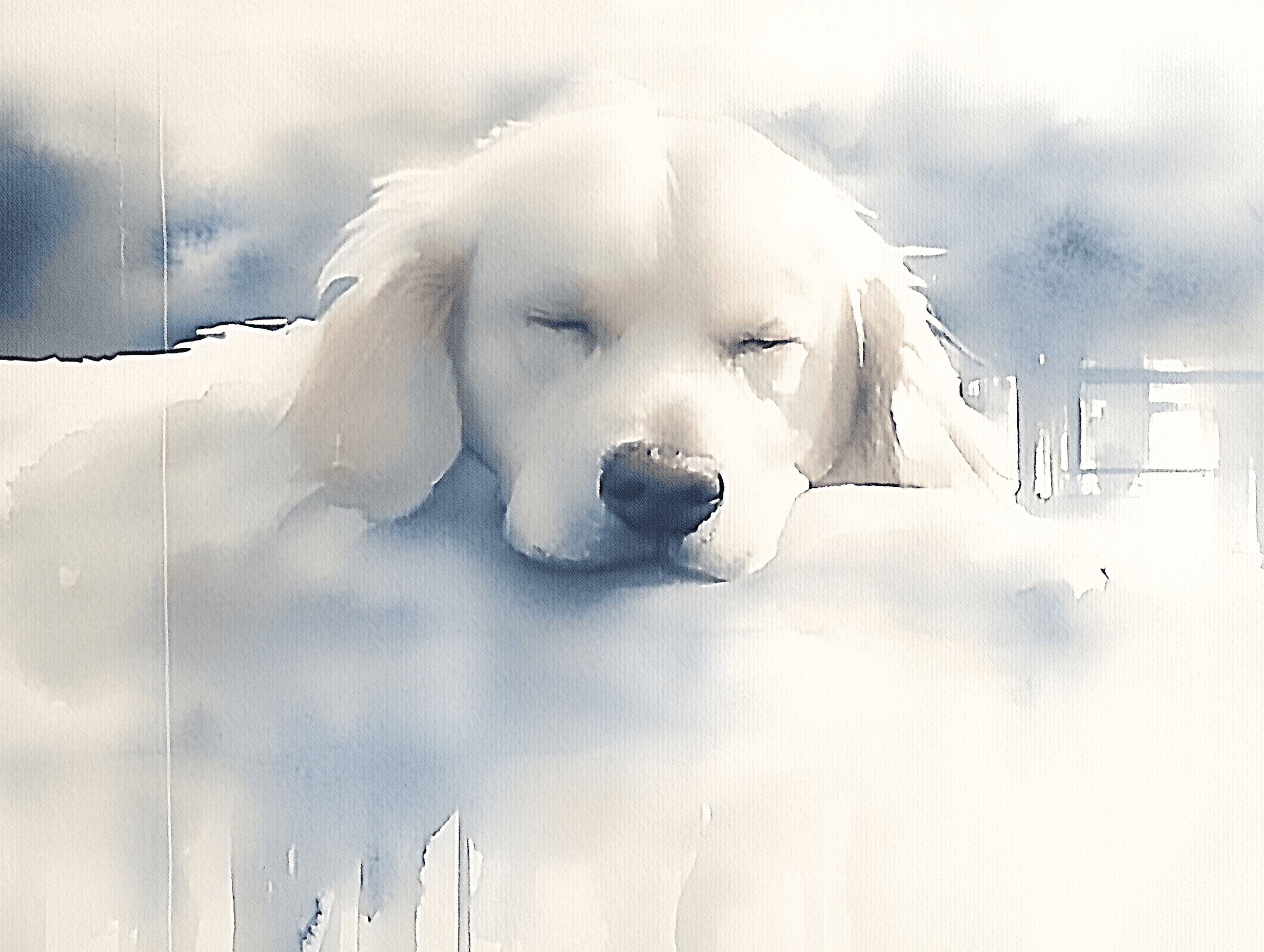 Artwork — golden retriever portrait dreamy minimalist watercolor 11