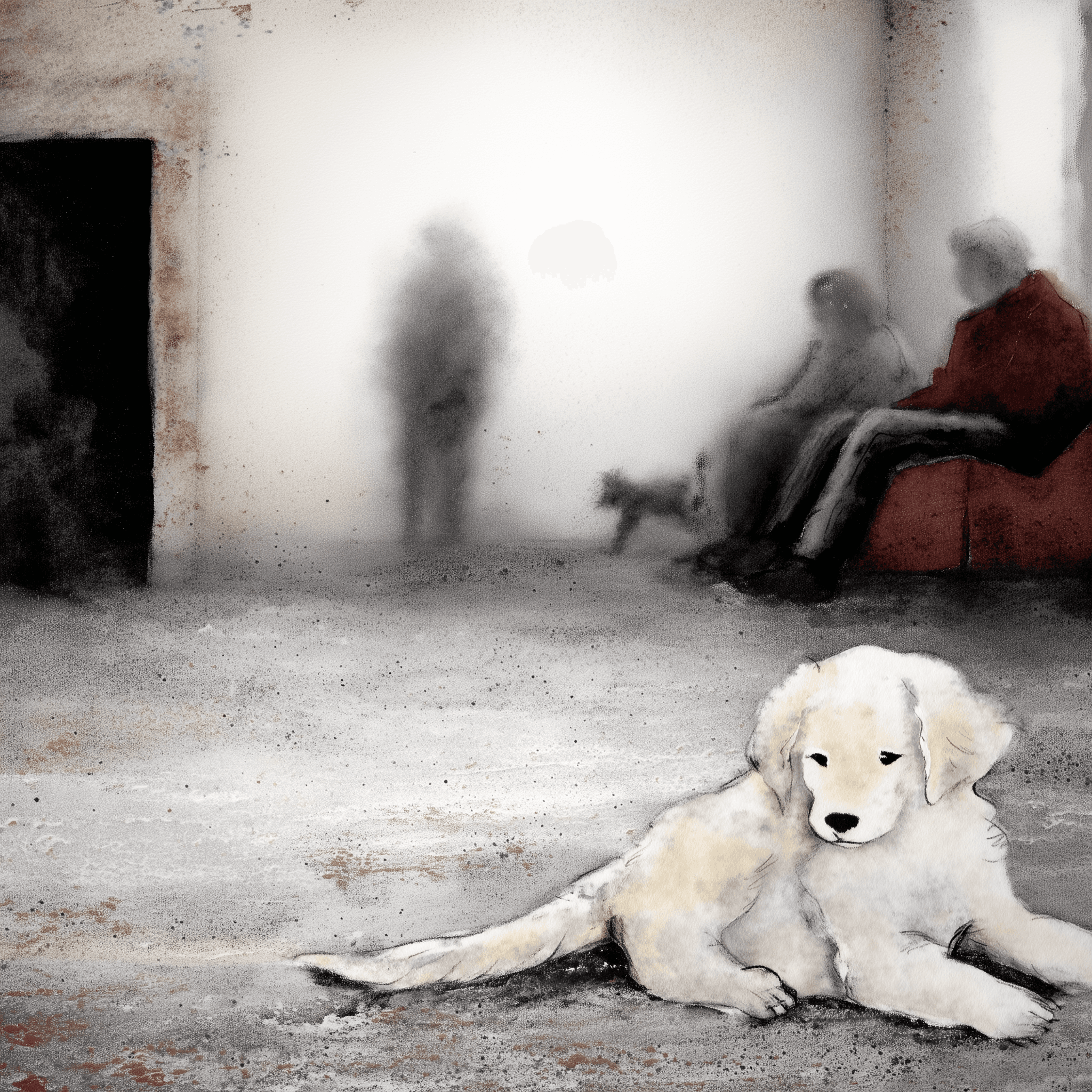 Artwork — golden retriever portrait gentle scene watercolor 03