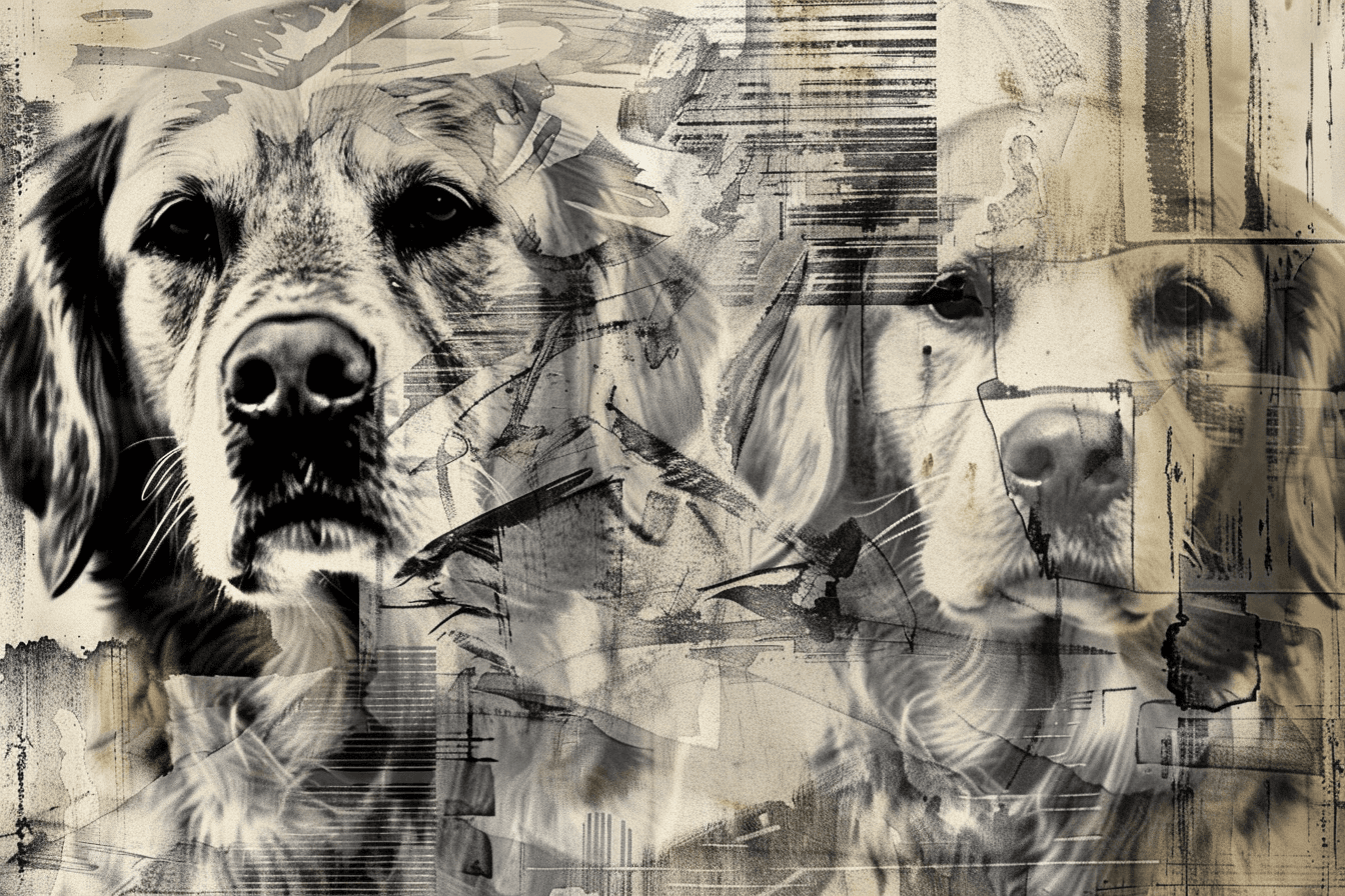 Artwork — golden retriever portrait muted ink wash 02