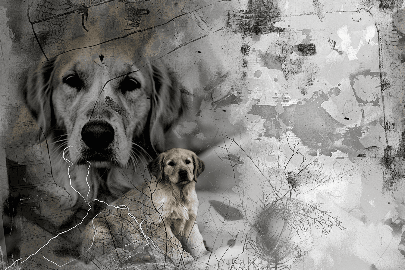 Artwork — golden retriever portrait muted ink wash 03