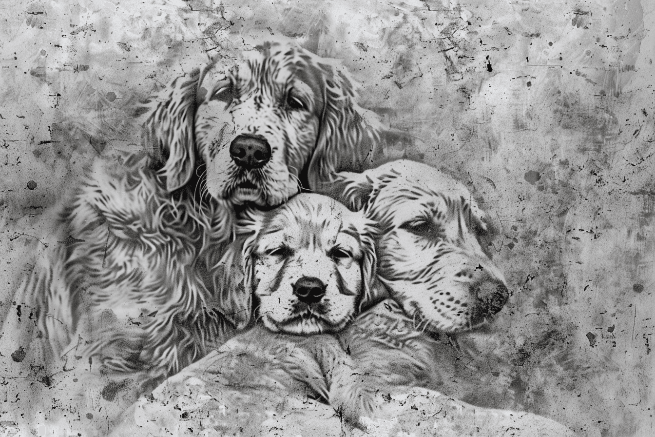 Artwork — golden retriever portrait muted ink wash 11