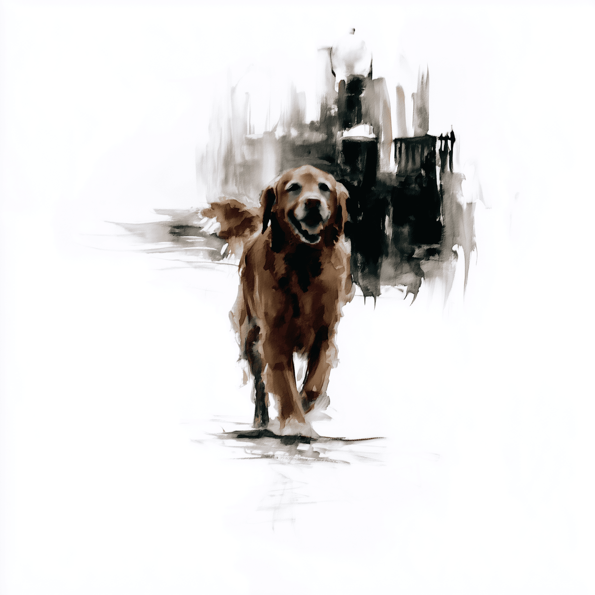 Artwork — golden retriever portrait muted watercolor 02