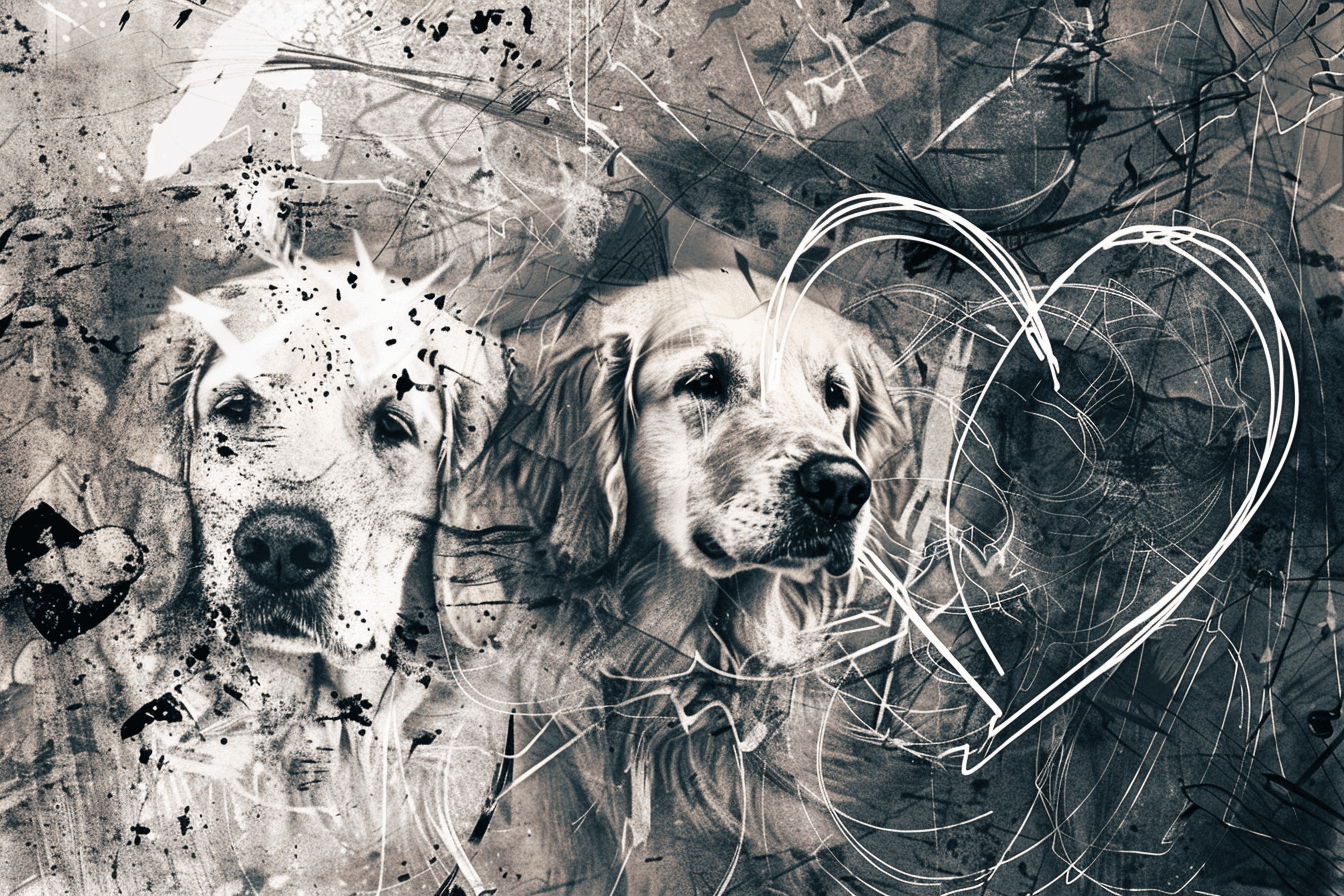Artwork — golden retriever portrait raw ink sketch 02
