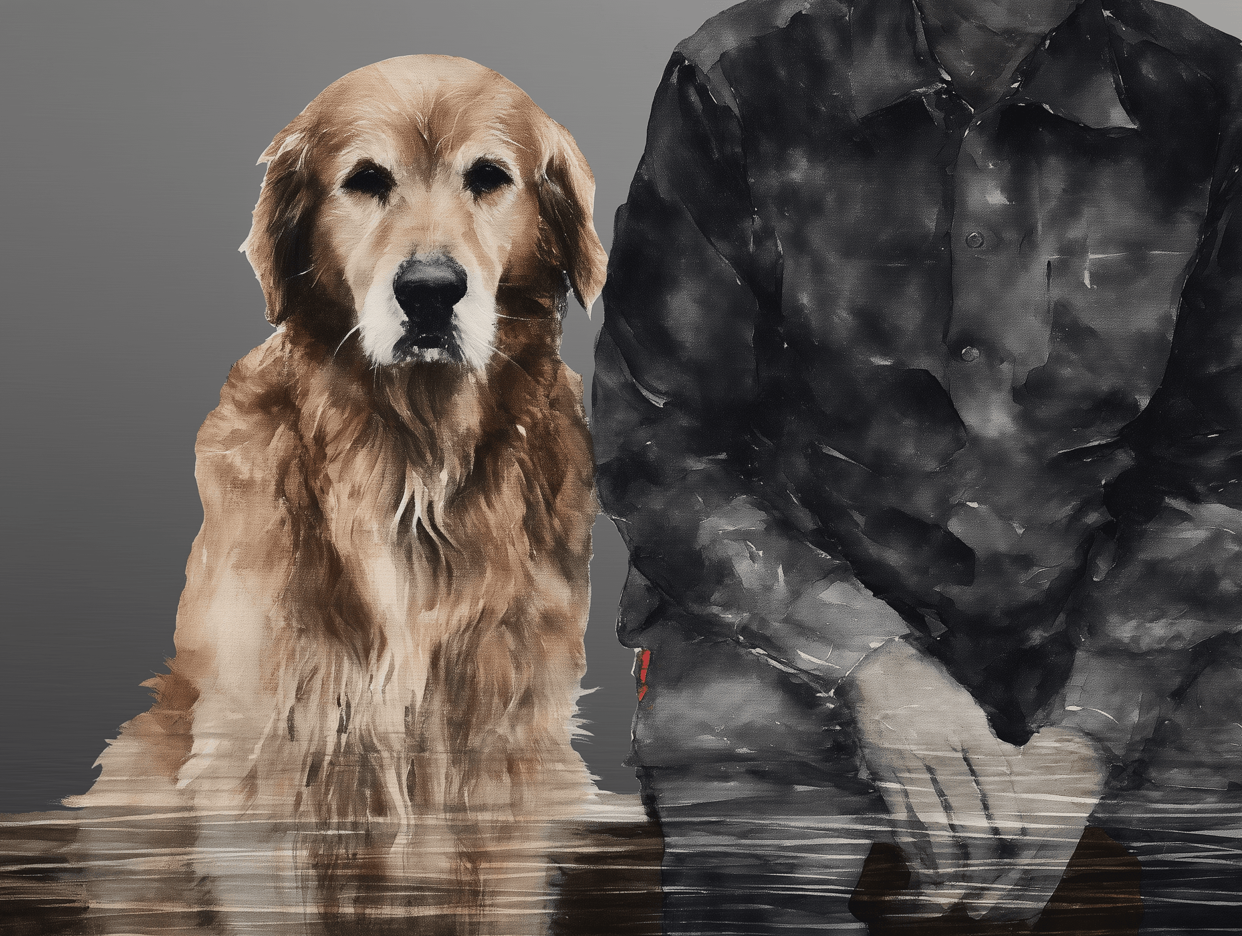 Artwork — golden retriever portrait reflective watercolor 03