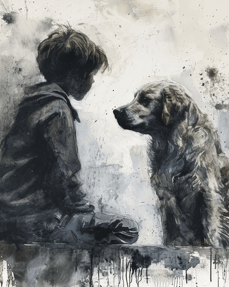 Artwork — golden retriever portrait urban stencil watercolor 01