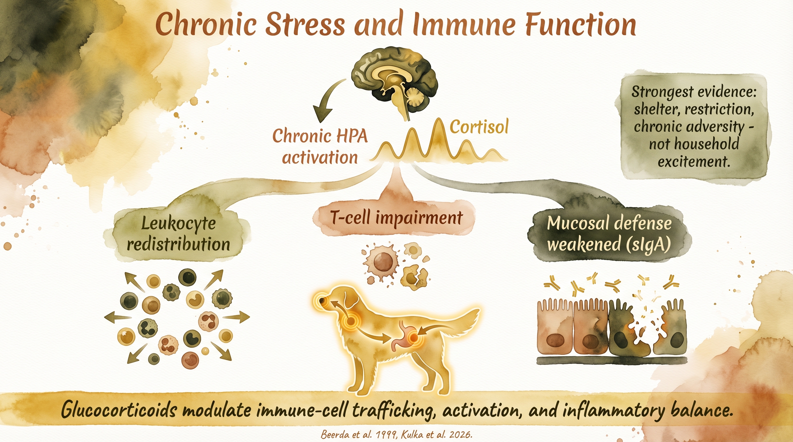Infographic: Chronic stress and immune function showing HPA-immune suppression pathway - Just Behaving Wiki
