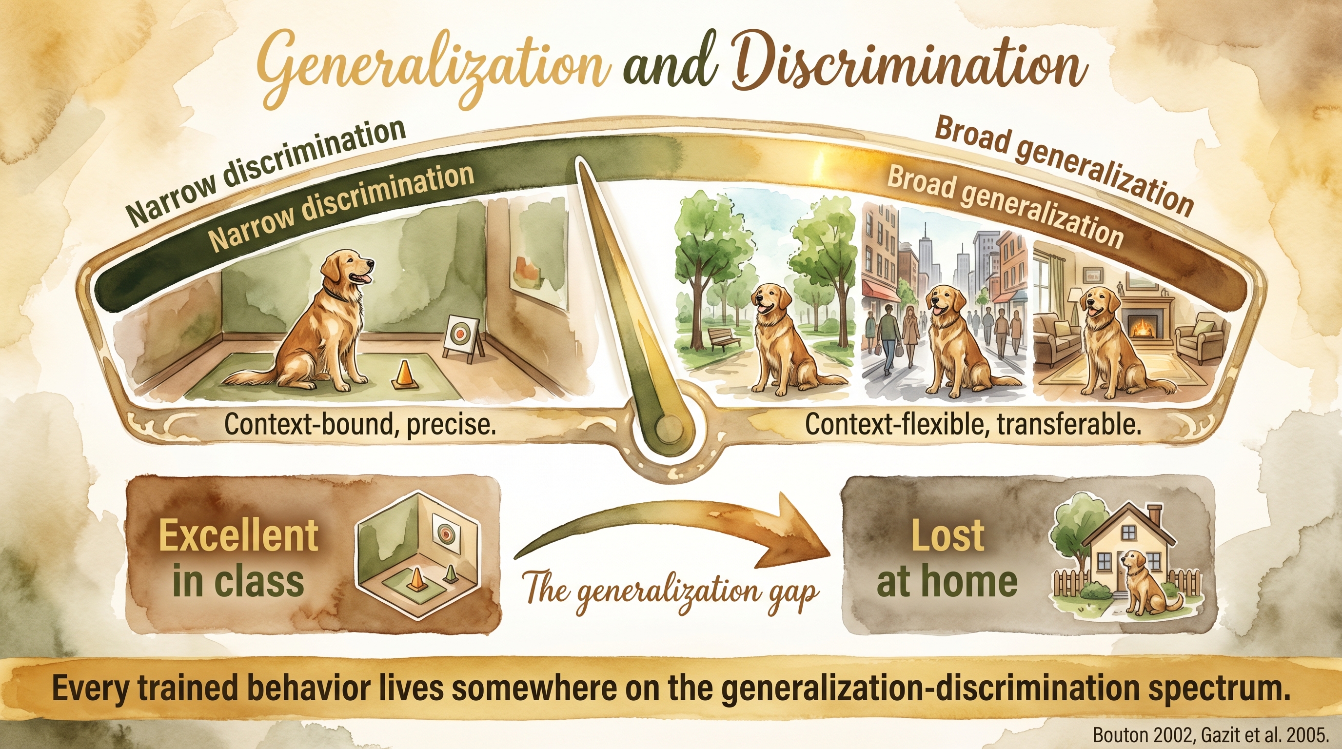 Infographic: Generalization and discrimination showing stimulus gradient and transfer boundaries - Just Behaving Wiki