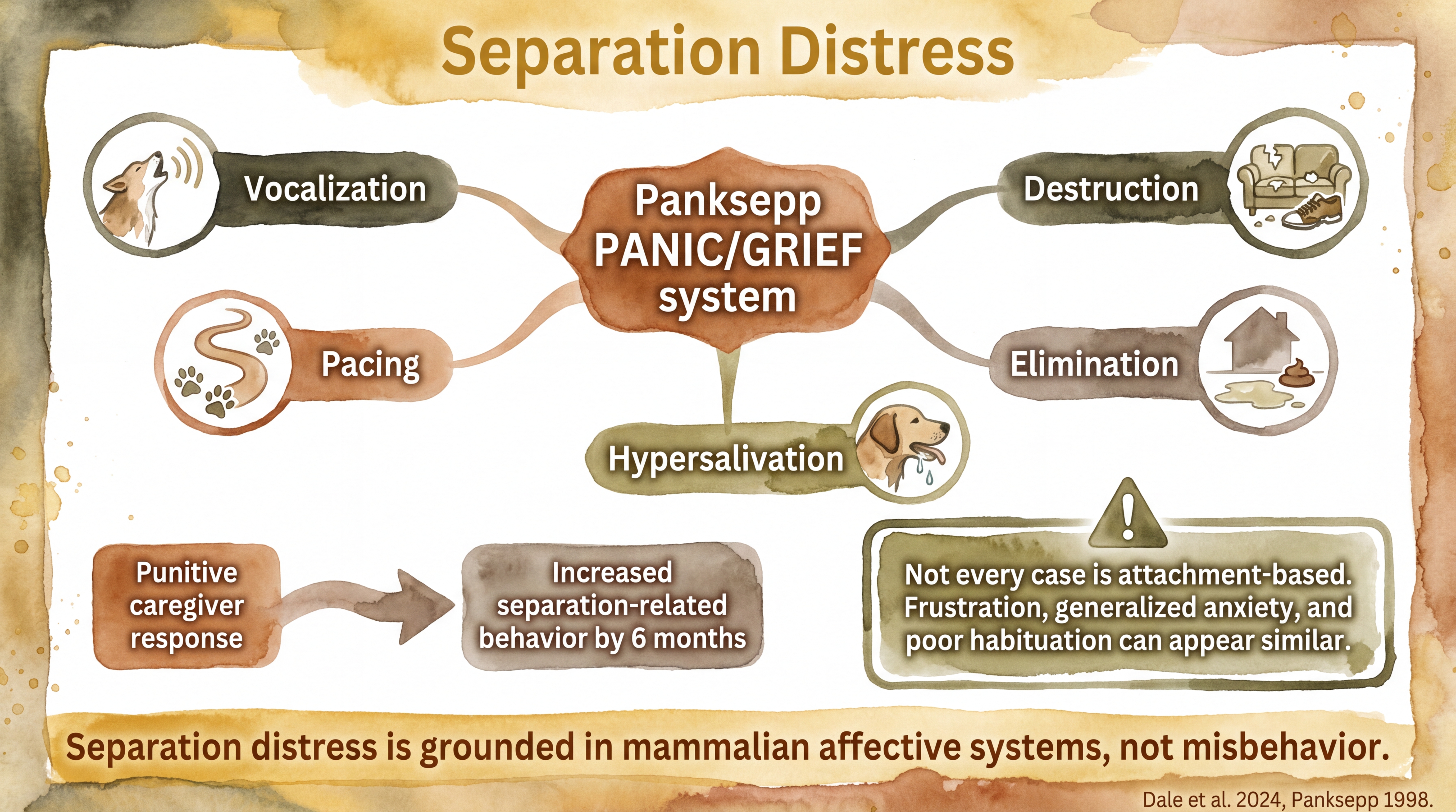 Infographic: Separation distress science showing PANIC system activation and cortisol response - Just Behaving Wiki