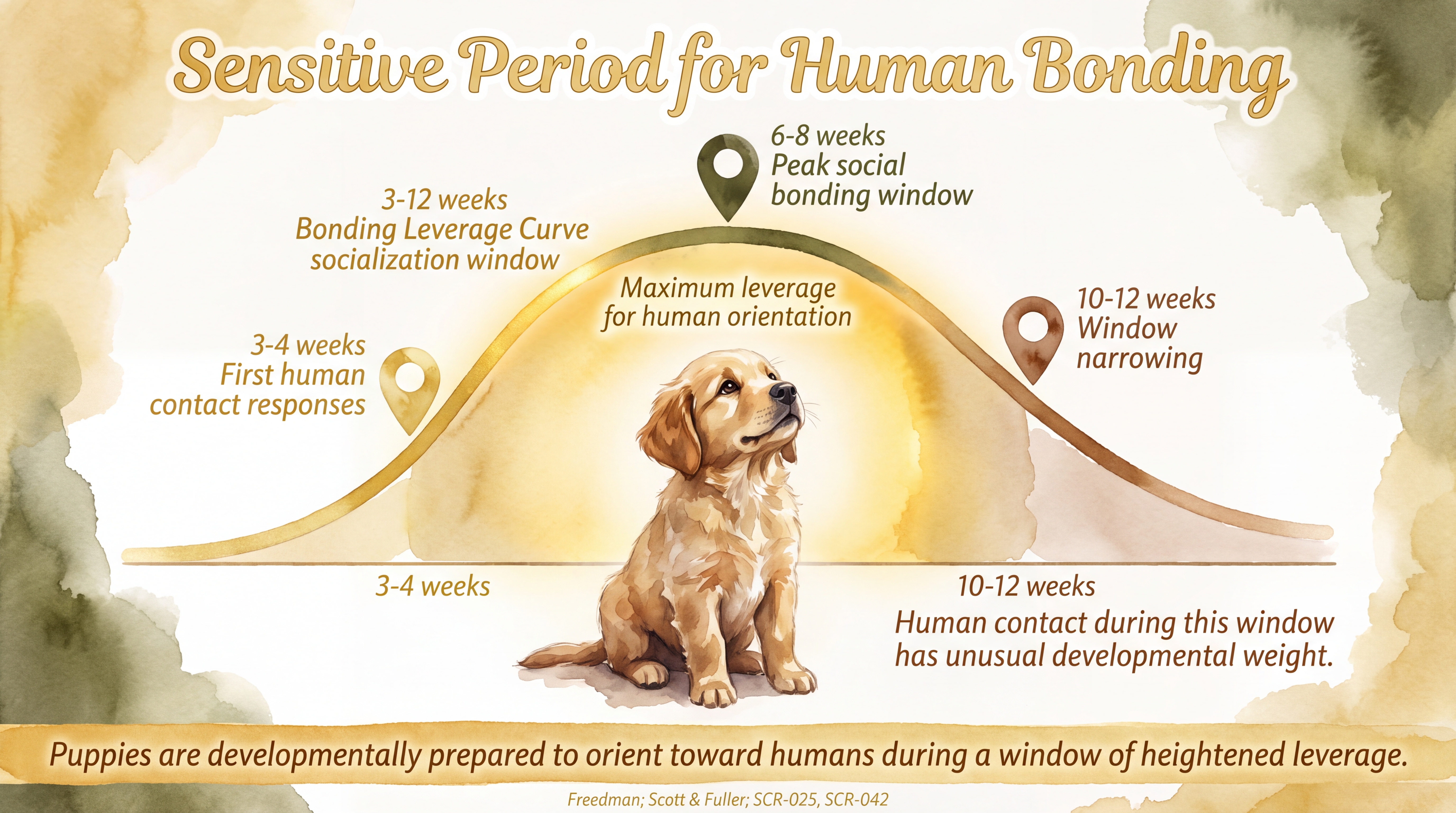 Infographic: Sensitive period for human bonding showing leverage curve peaking during socialization window - Just Behaving Wiki