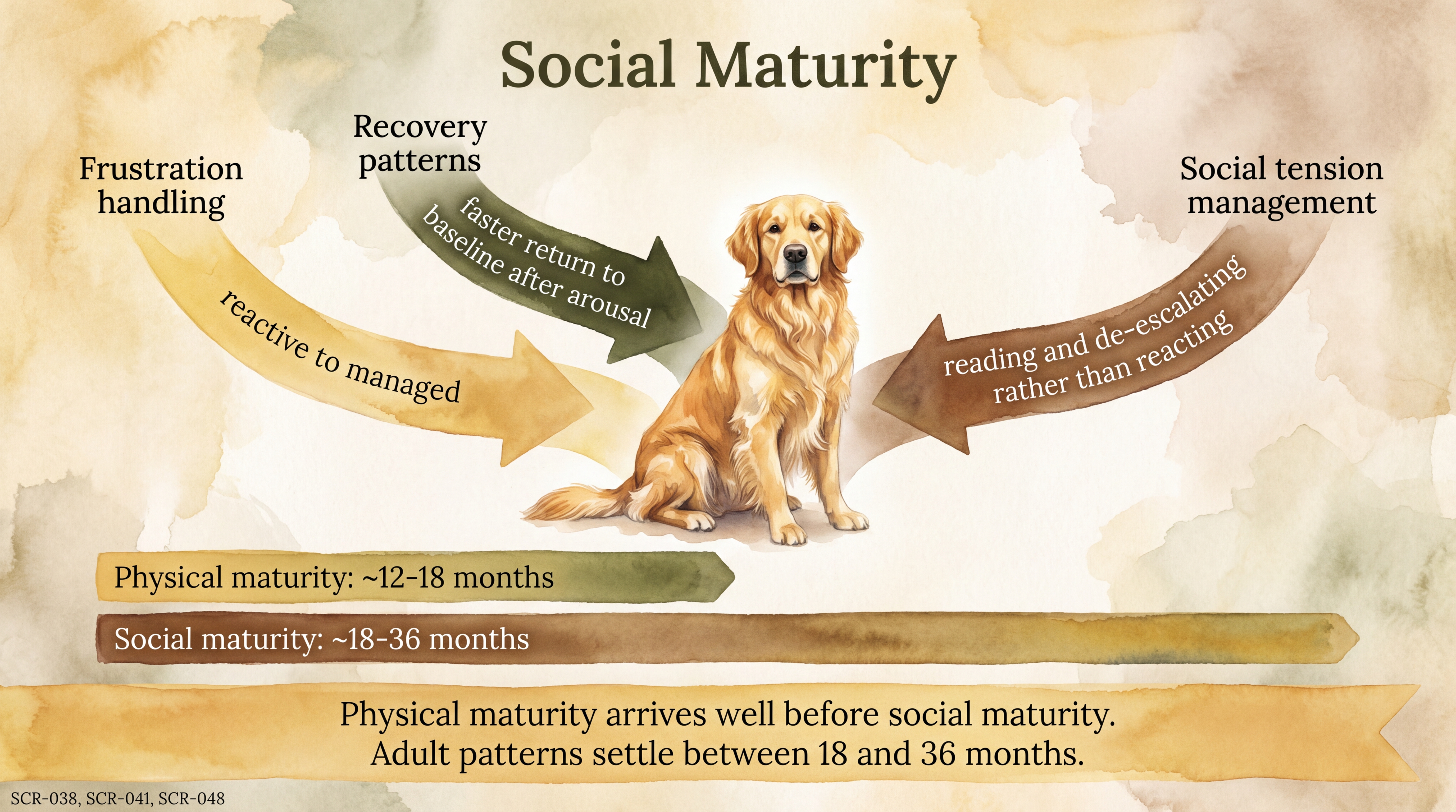 Infographic: Social maturity showing frustration, recovery, and tension management tracks converging at 18-36 months - Just Behaving Wiki