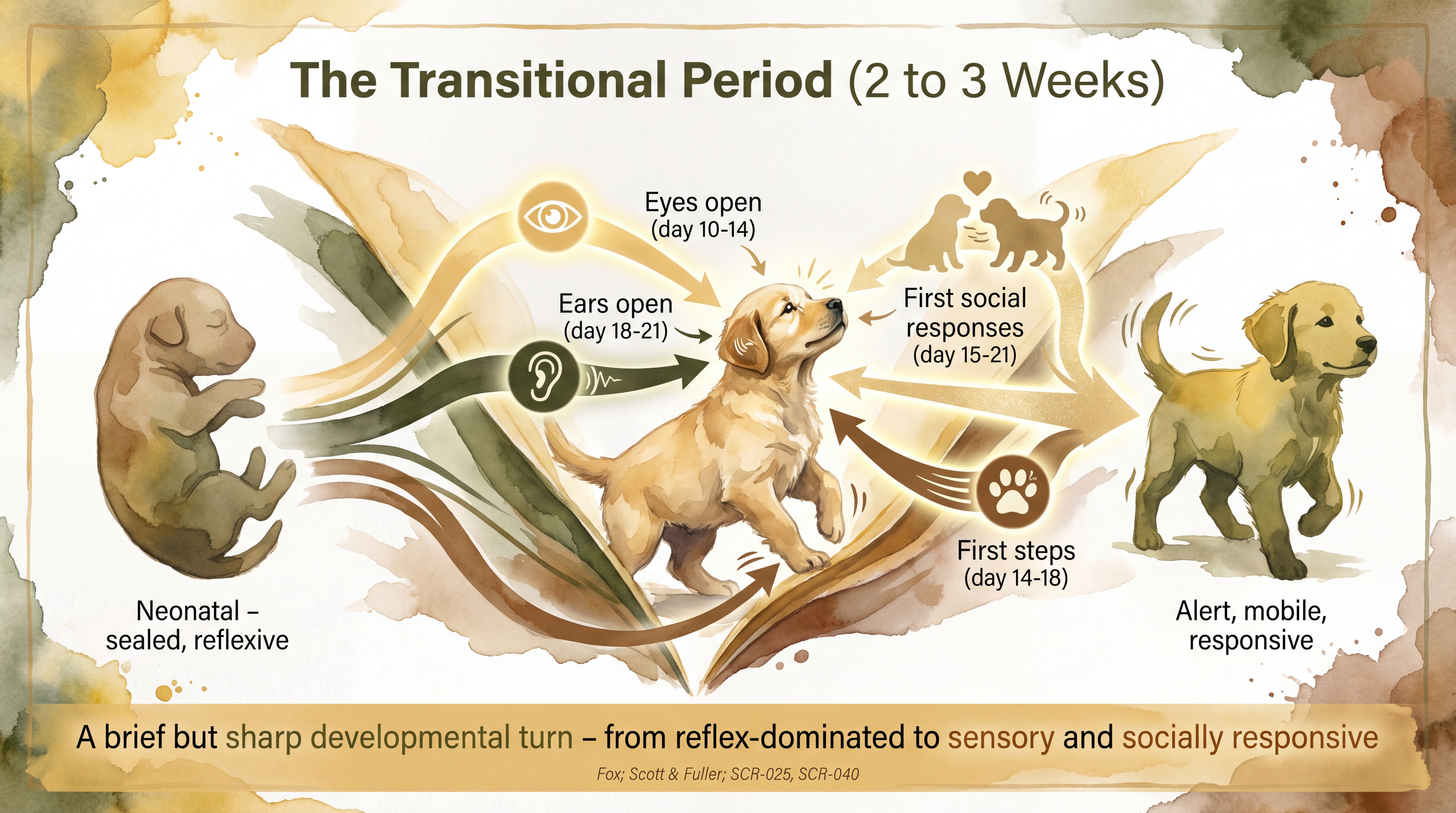 Infographic: Transitional period showing four sensory systems activating simultaneously between weeks 2-3 - Just Behaving Wiki
