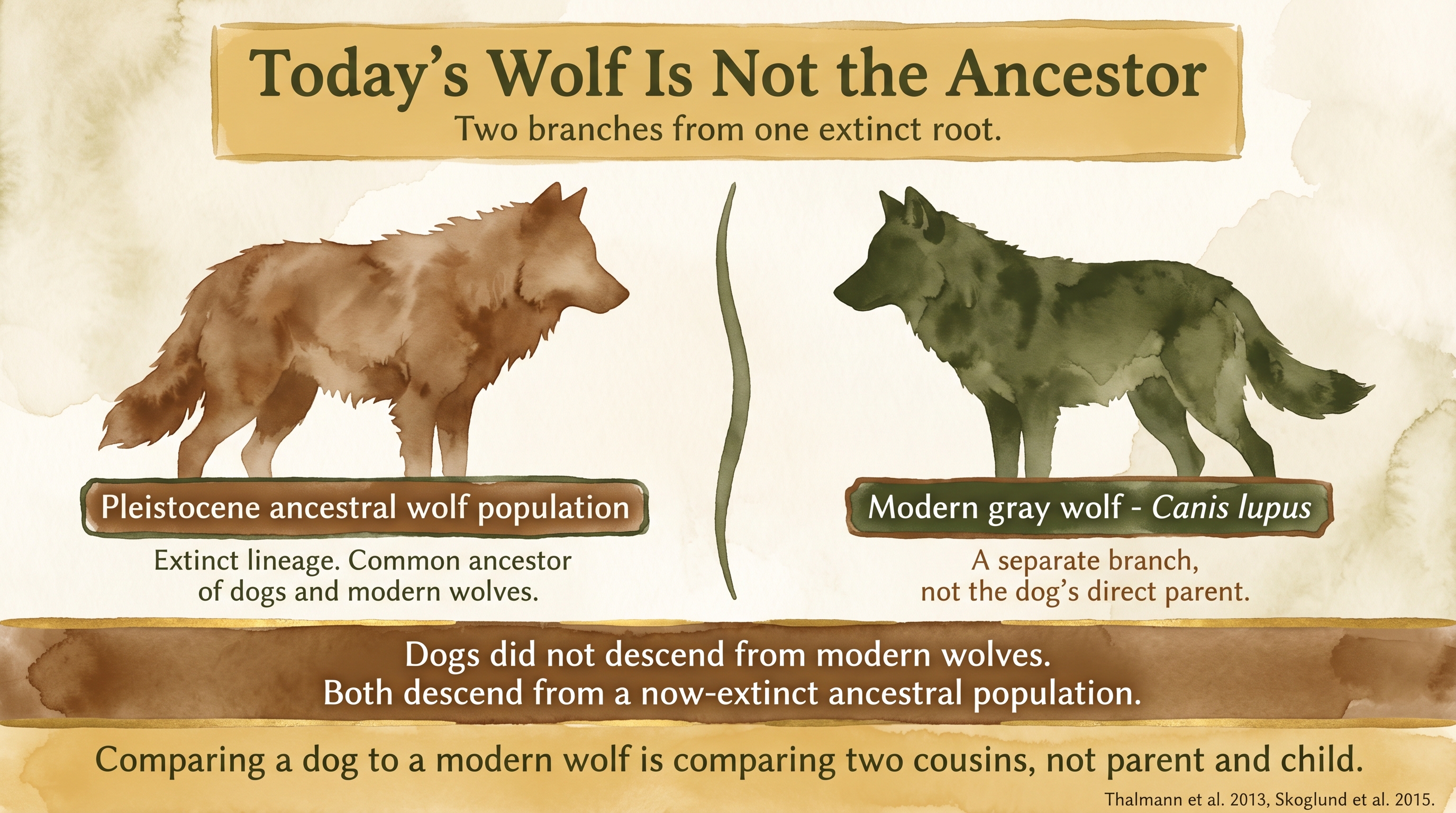 Infographic: Modern wolf vs ancestral wolf - dogs descend from an extinct ancestral population, not from today's gray wolves - Just Behaving Wiki
