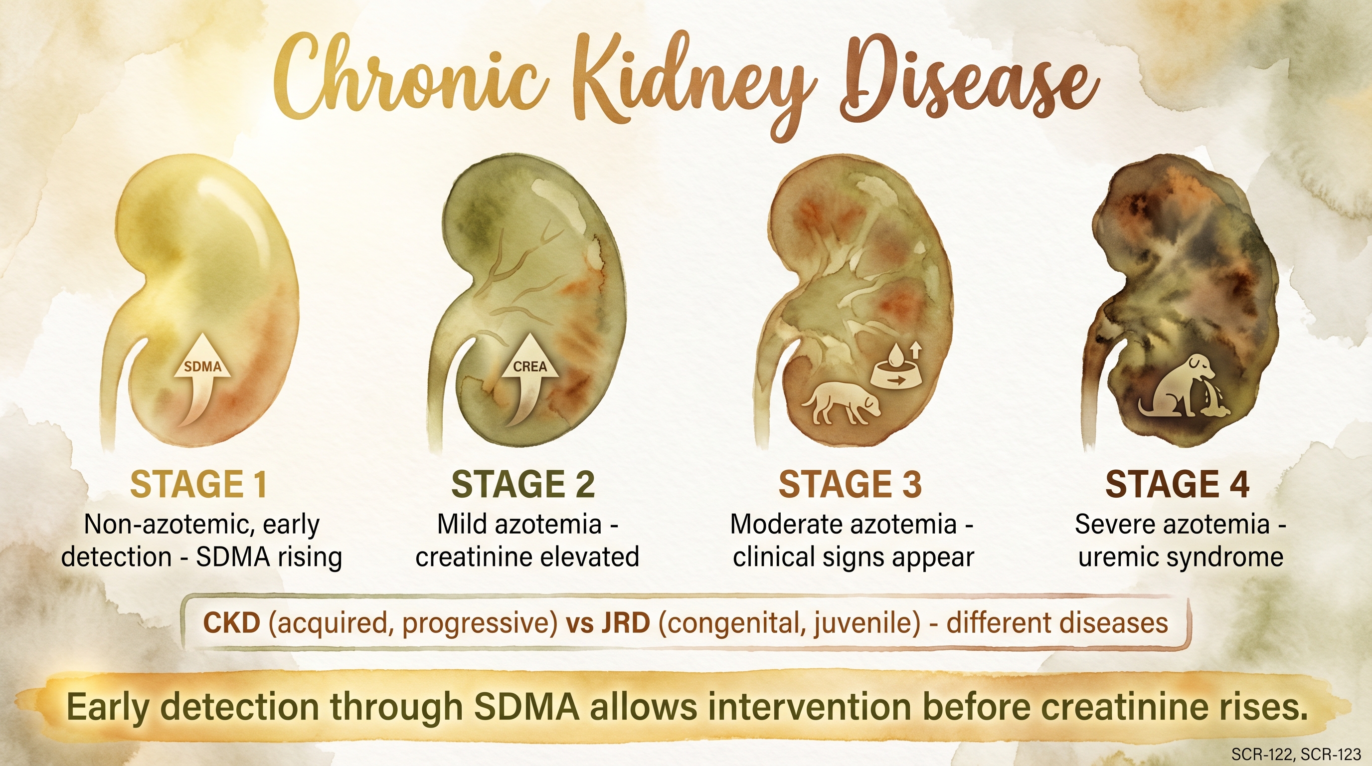 Infographic: Chronic kidney disease showing four IRIS stages with progressive kidney function loss - Just Behaving Wiki