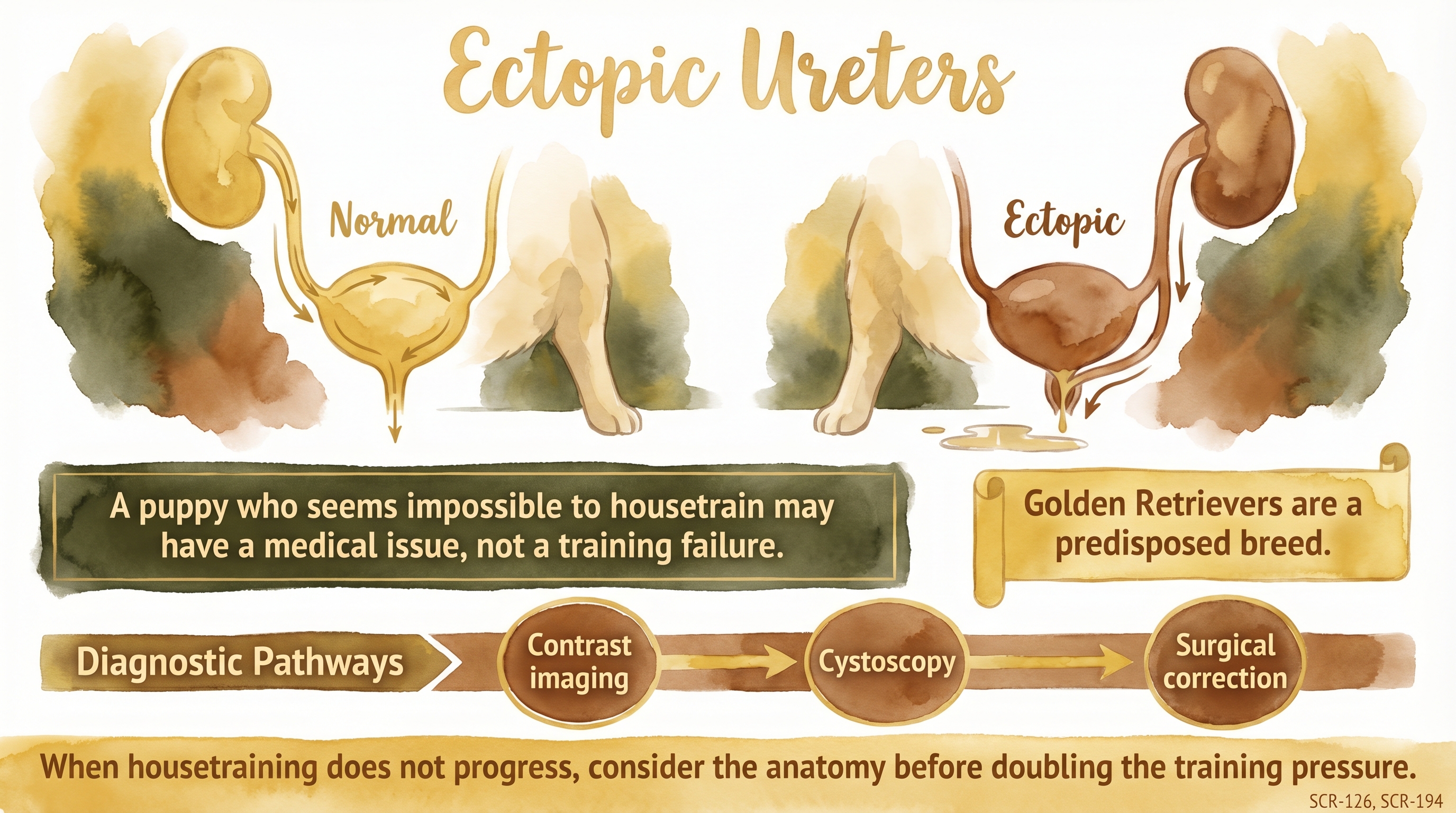 Infographic: Ectopic ureters showing normal versus abnormal ureteral anatomy in dogs - Just Behaving Wiki