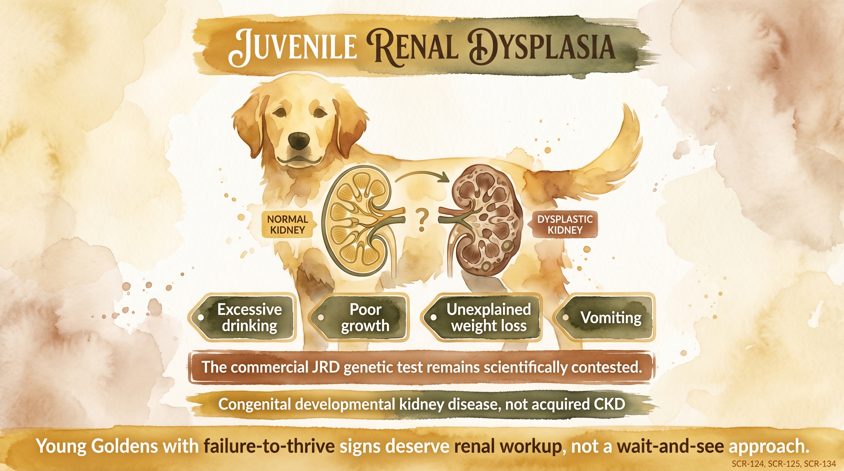 Infographic: Juvenile renal dysplasia showing abnormal kidney development with early clinical signs - Just Behaving Wiki