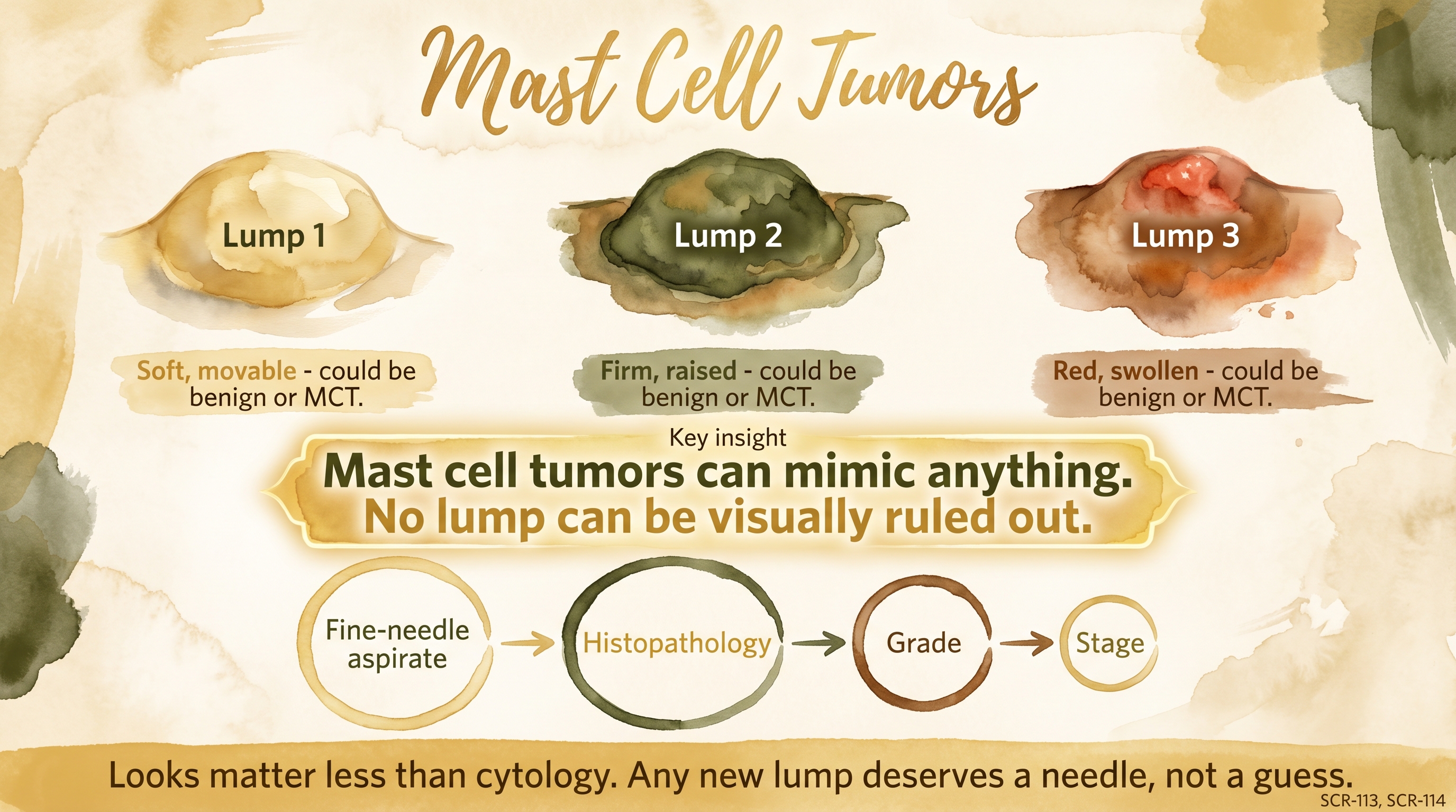 Infographic: Mast cell tumors showing deceptive appearance with diagnostic sequence - Just Behaving Wiki