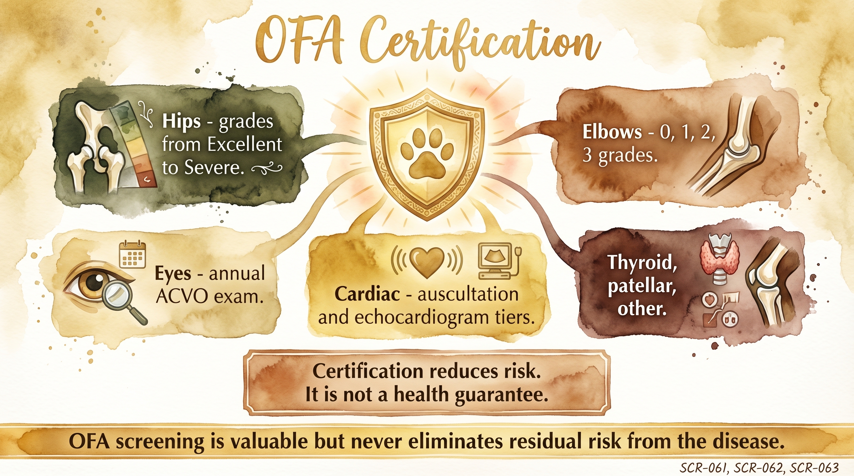 Infographic: OFA certification showing five screening programs with grade systems - Just Behaving Wiki