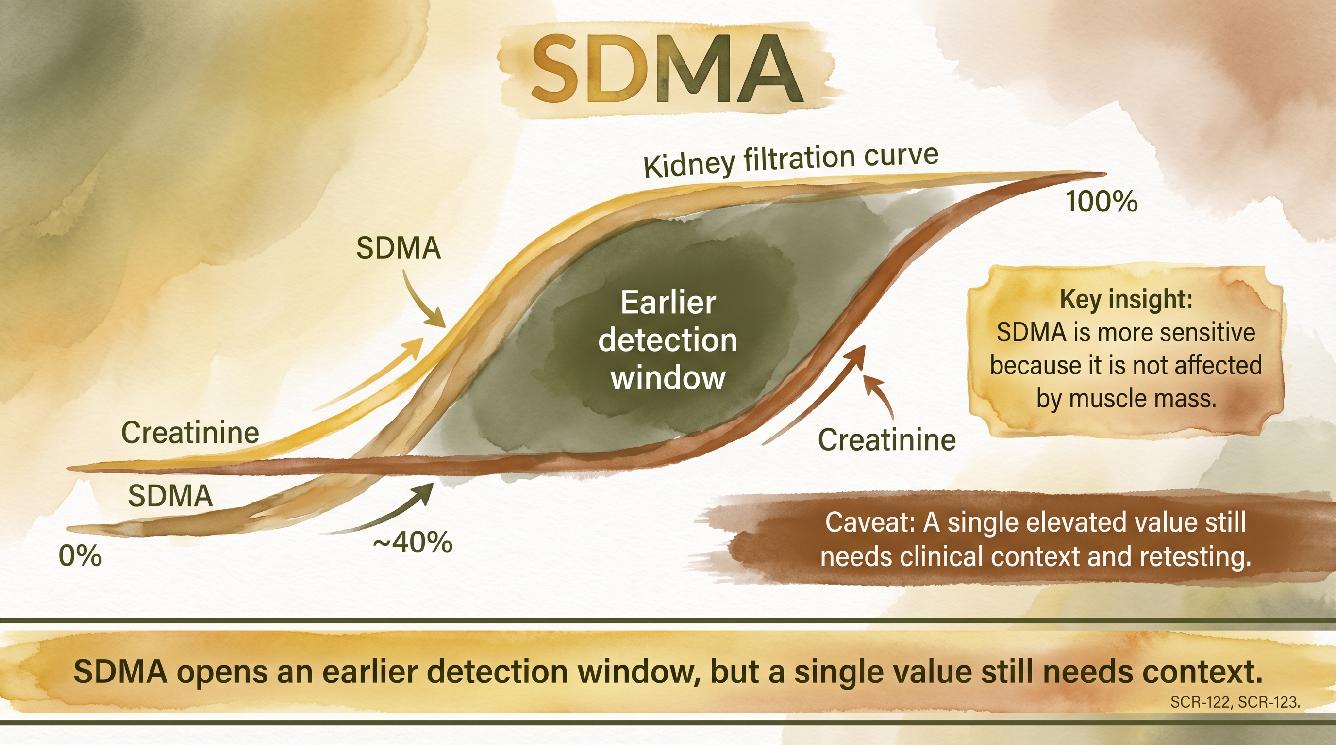 Infographic: SDMA showing earlier kidney dysfunction detection compared to creatinine - Just Behaving Wiki
