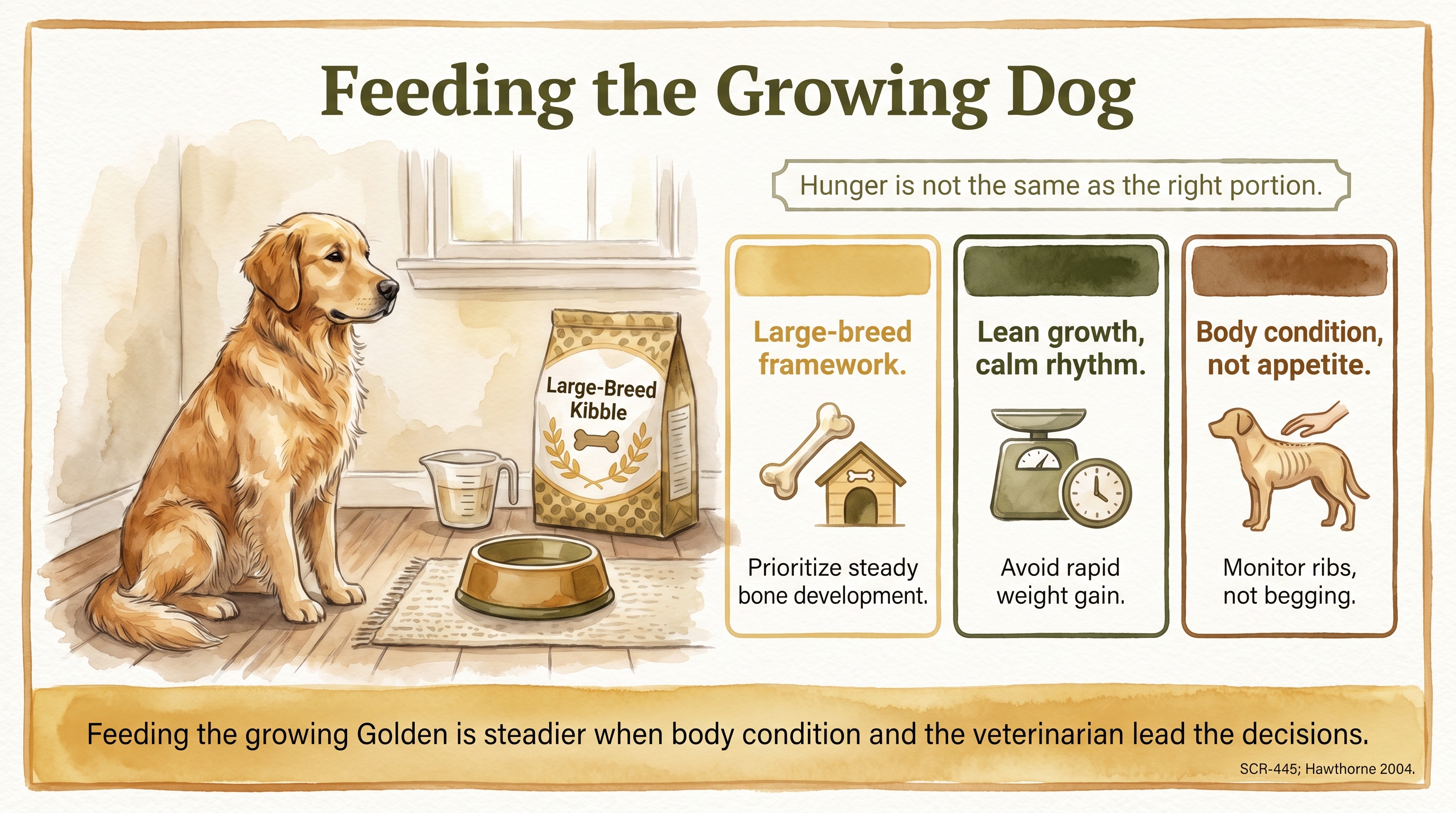 Infographic: Feeding the Growing Dog - how JB approaches feeding the adolescent Golden Retriever - Just Behaving Wiki
