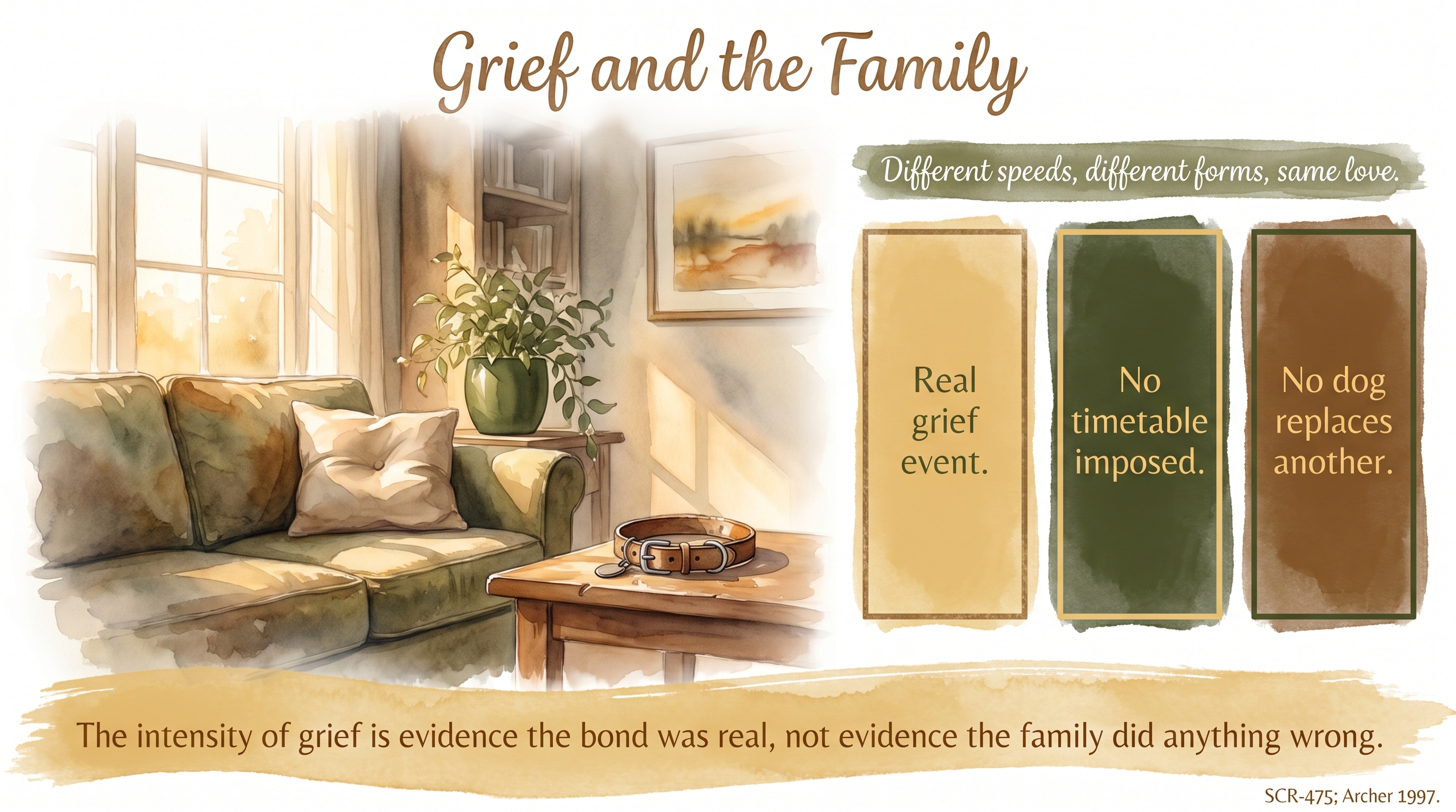 Infographic: Grief and the Family - how families often experience the loss of a dog - Just Behaving Wiki