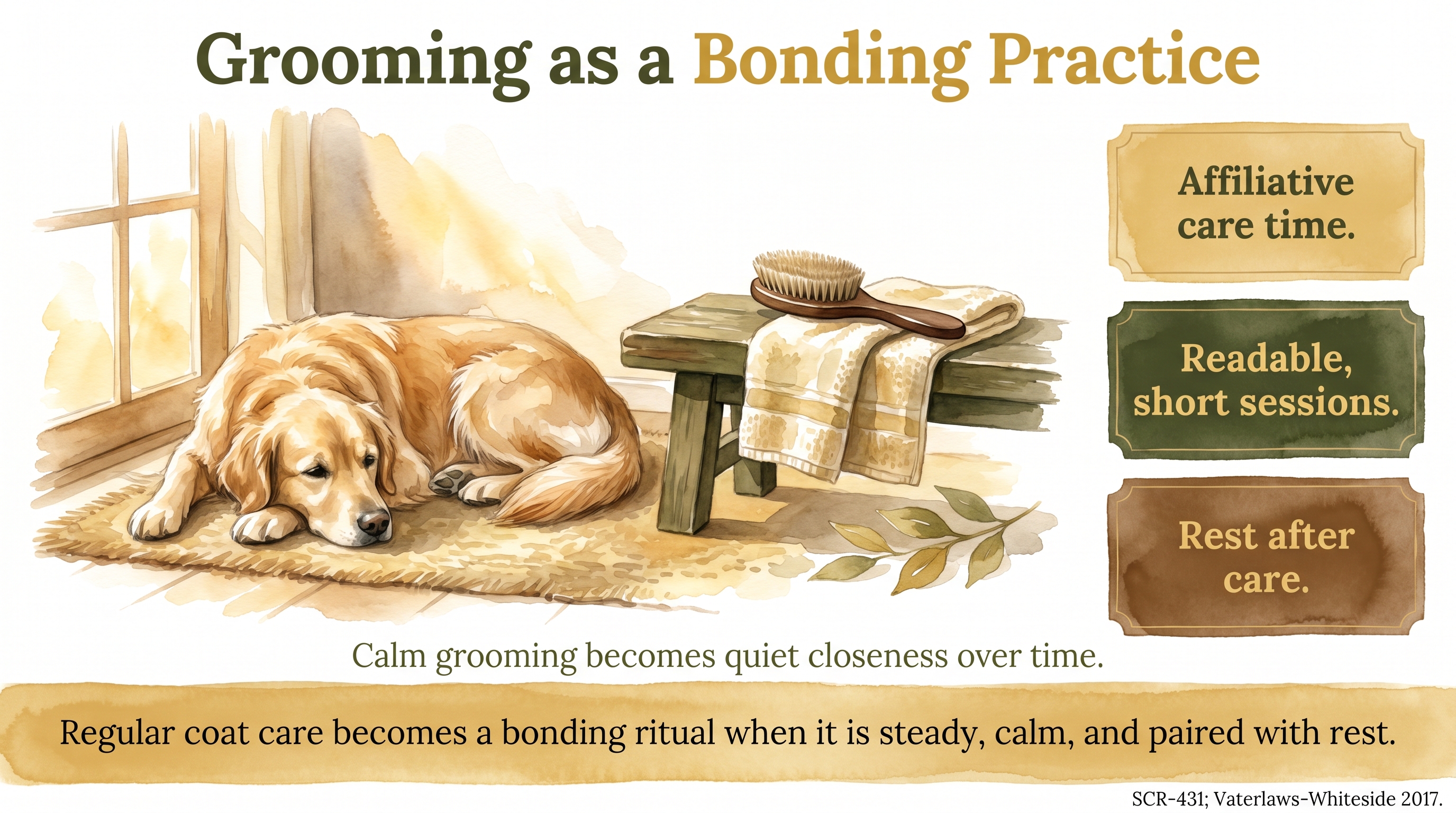 Infographic: Grooming as a Bonding Practice - why calm brushing and body care can deepen - Just Behaving Wiki