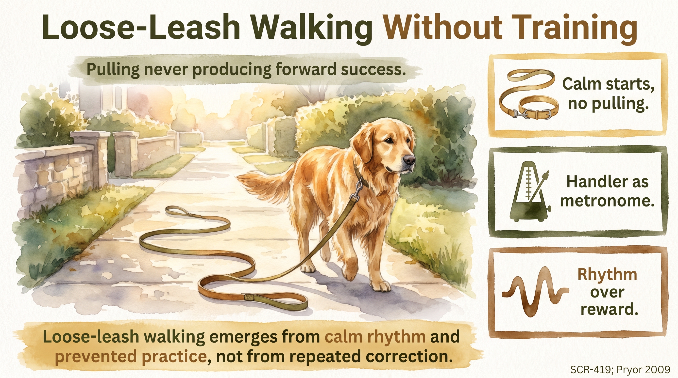 Infographic: Loose-Leash Walking Without Training - how JB approaches loose-leash walking through - Just Behaving Wiki
