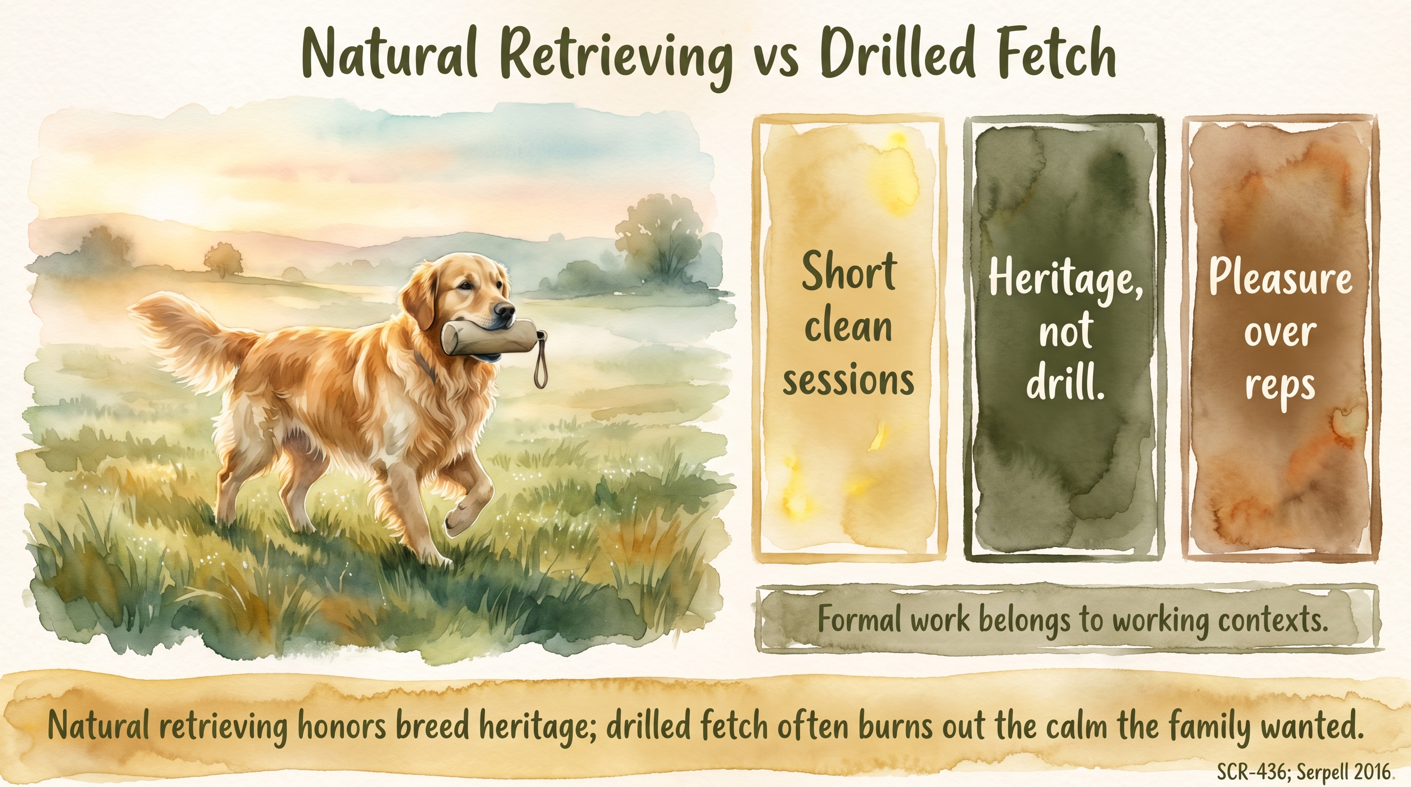 Infographic: Natural Retrieving vs Drilled Fetch - why JB prefers short natural retrieving sessions - Just Behaving Wiki