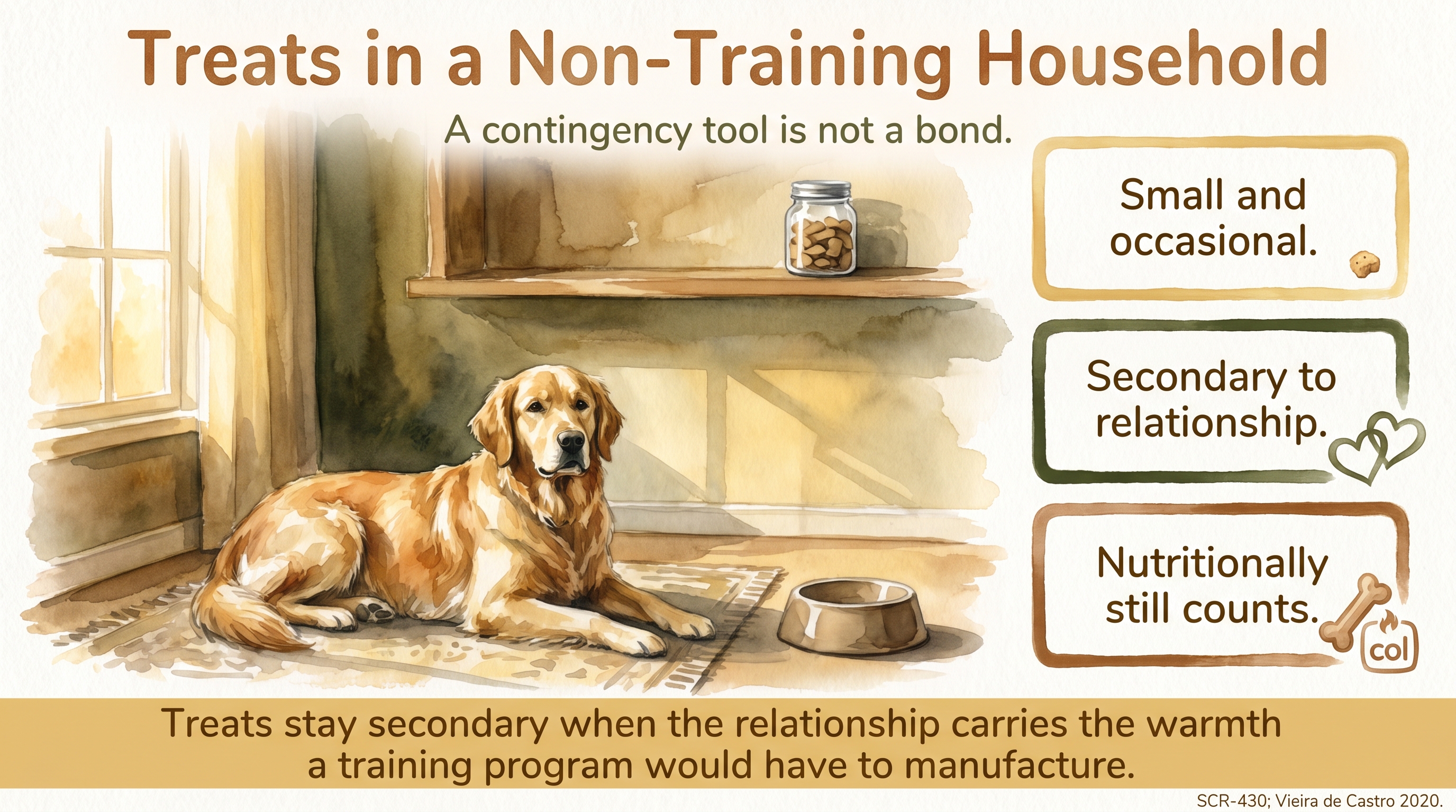 Infographic: Treats in a Non-Training Household - how JB uses treats affectionately and sparingly - Just Behaving Wiki