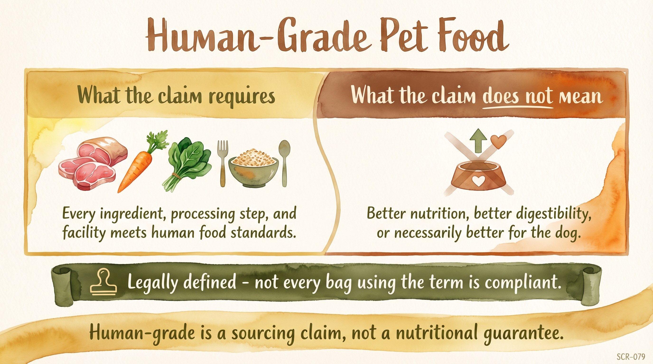 Infographic: Human-grade pet food claim clarifying what the sourcing claim does and does not mean - Just Behaving Wiki