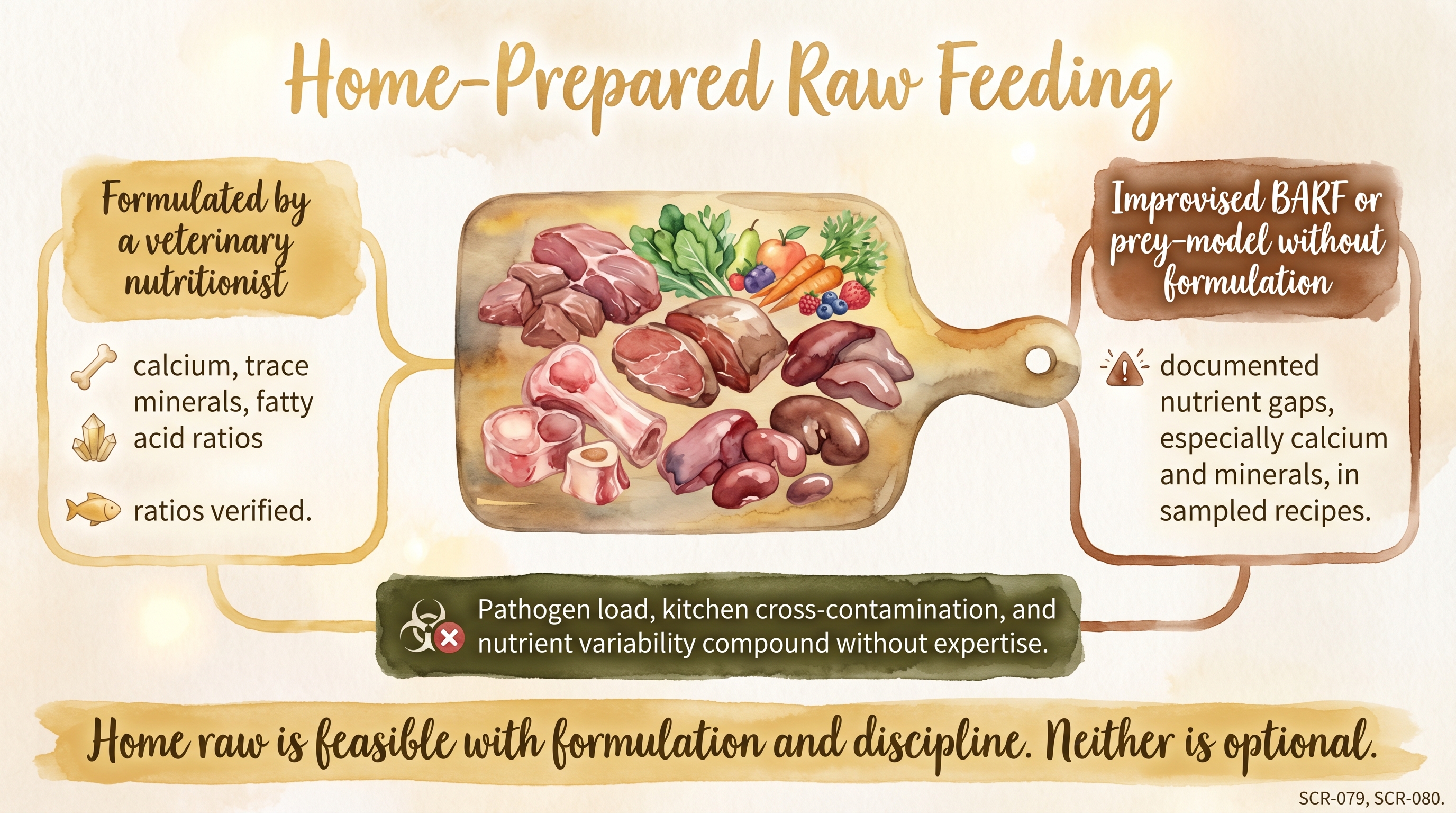 Infographic: Home-prepared raw feeding contrasting nutritionist-formulated diets with improvised BARF recipes - Just Behaving Wiki
