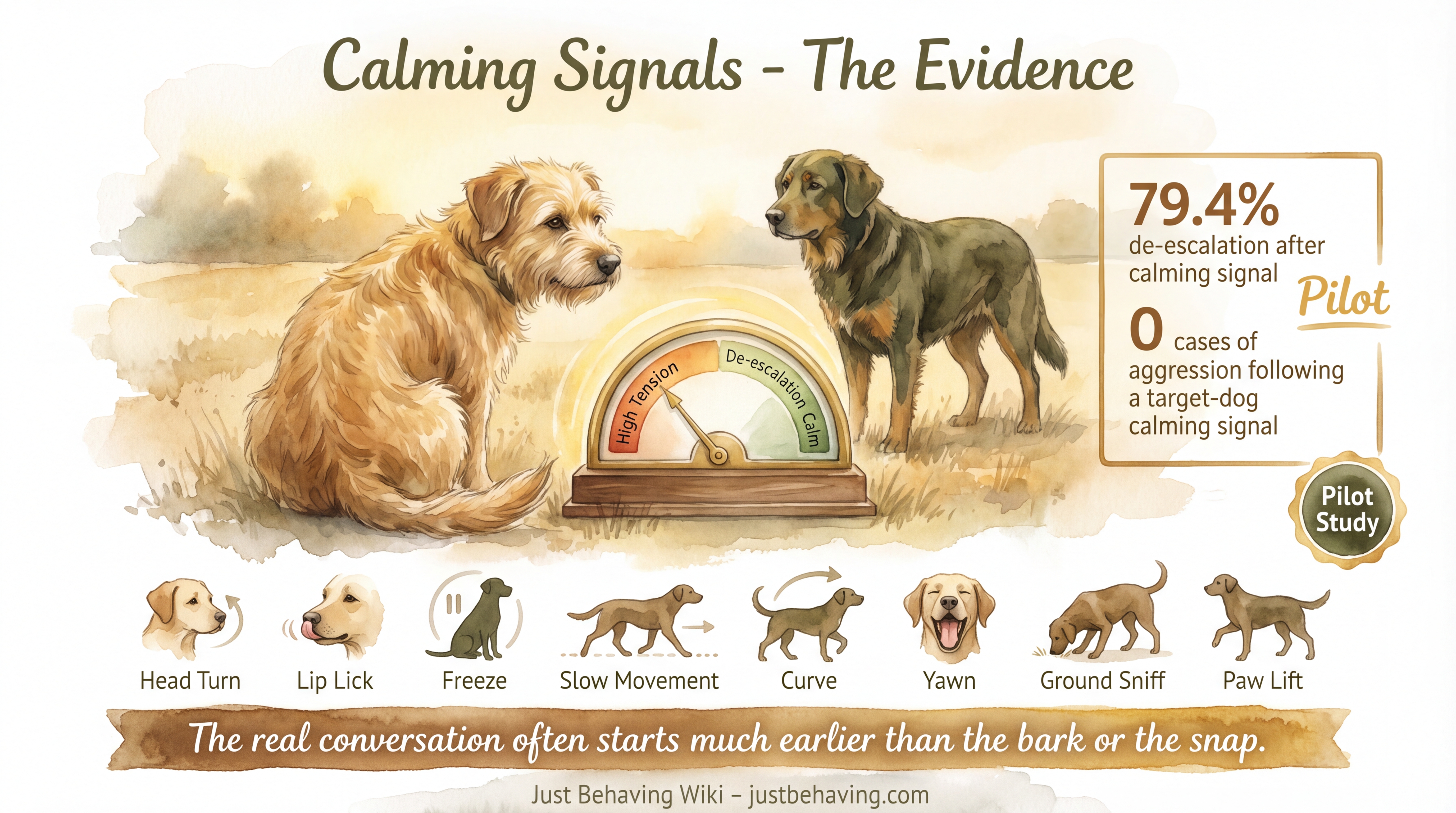 Infographic: Calming Signals and the Evidence - What science supports and what remains unconfirmed about Turid Rugaas's calming signal framework - Just Behaving Wiki