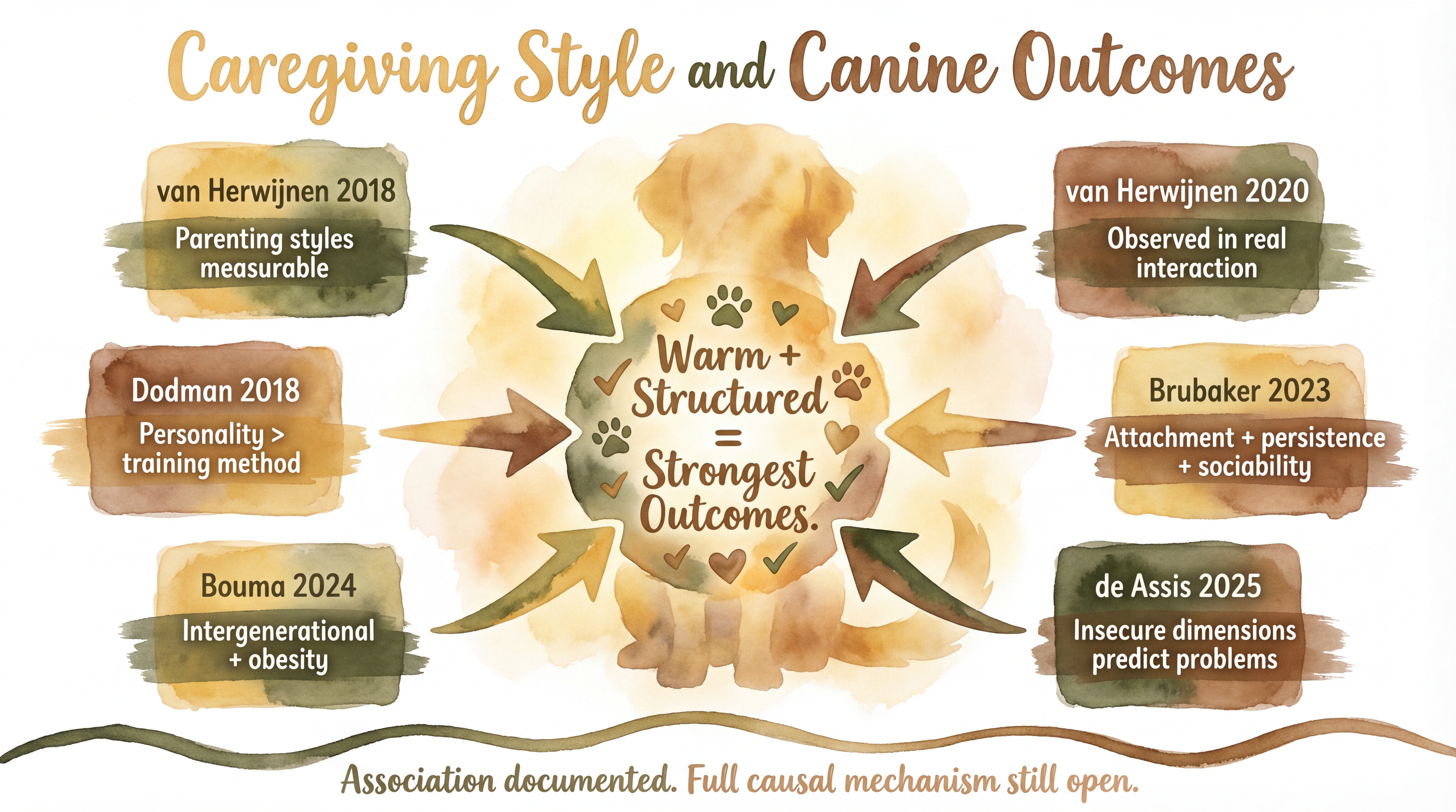 Infographic: Caregiving Style and Canine Outcomes - Research linking owner caregiving patterns to measurable differences in dog behavior and stress - Just Behaving Wiki