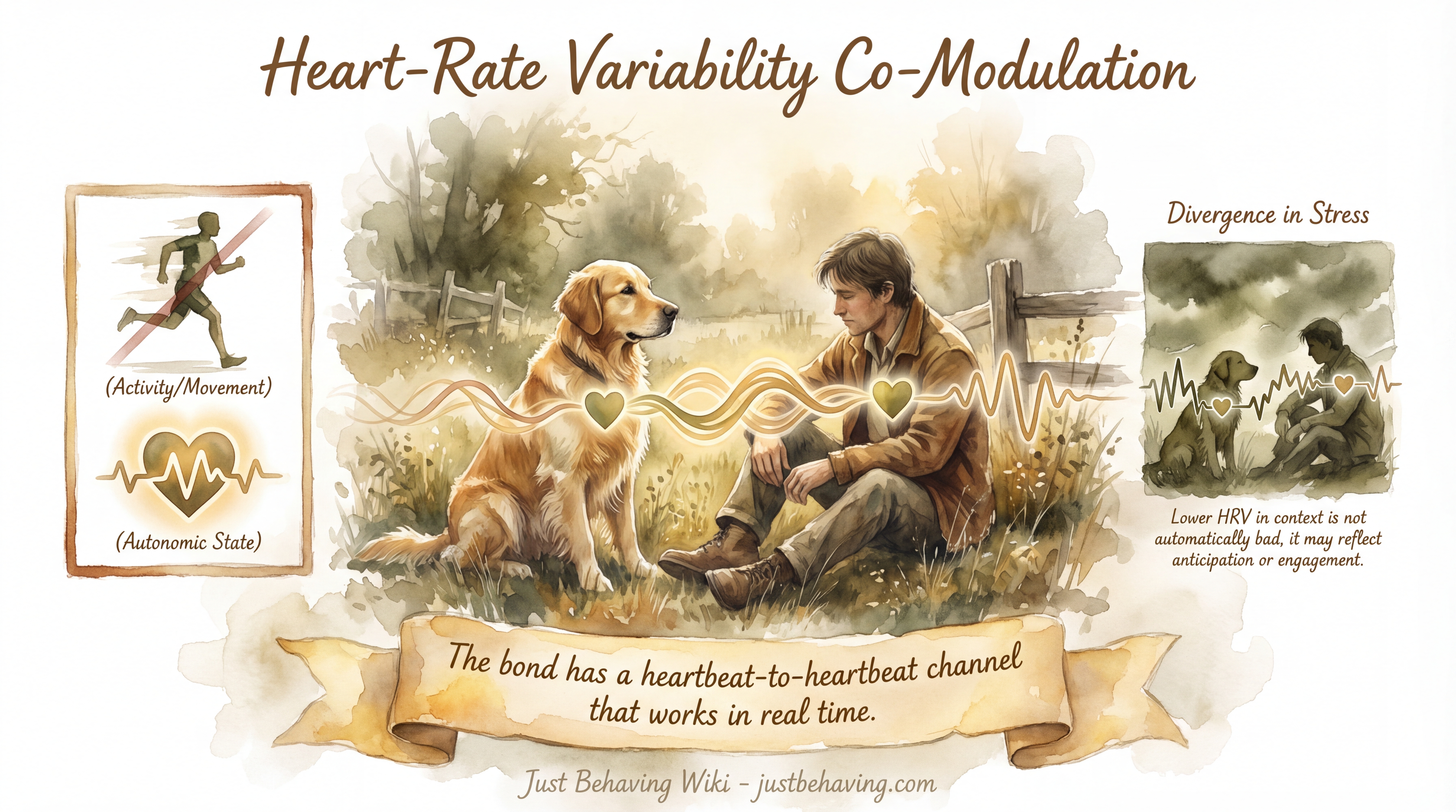 Infographic: Heart Rate Variability Co-Modulation - Evidence that owner and dog cardiac rhythms influence each other during shared rest and interaction - Just Behaving Wiki