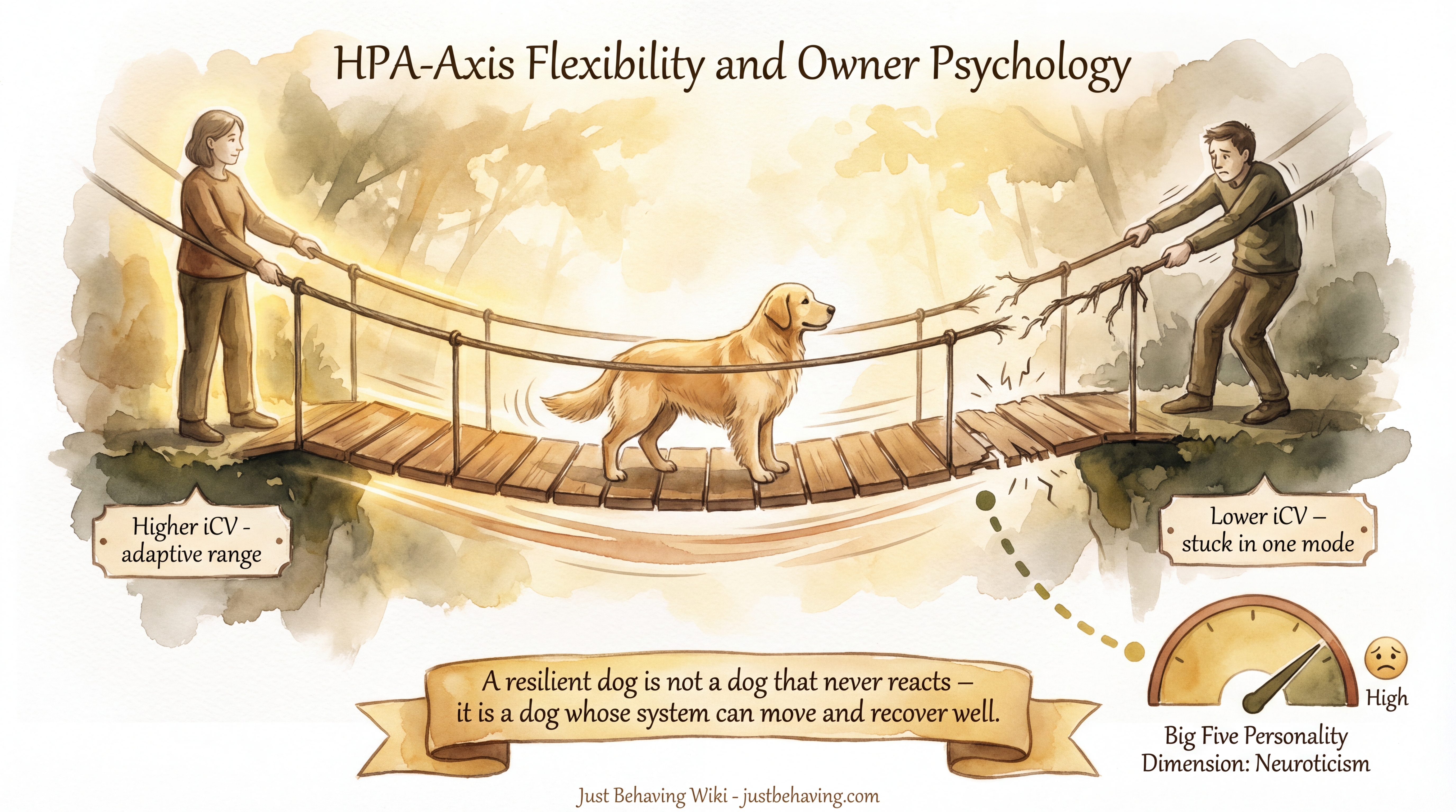 Infographic: HPA-Axis Flexibility and Owner Psychology - How owner emotional traits shape the dog's stress-response system flexibility - Just Behaving Wiki