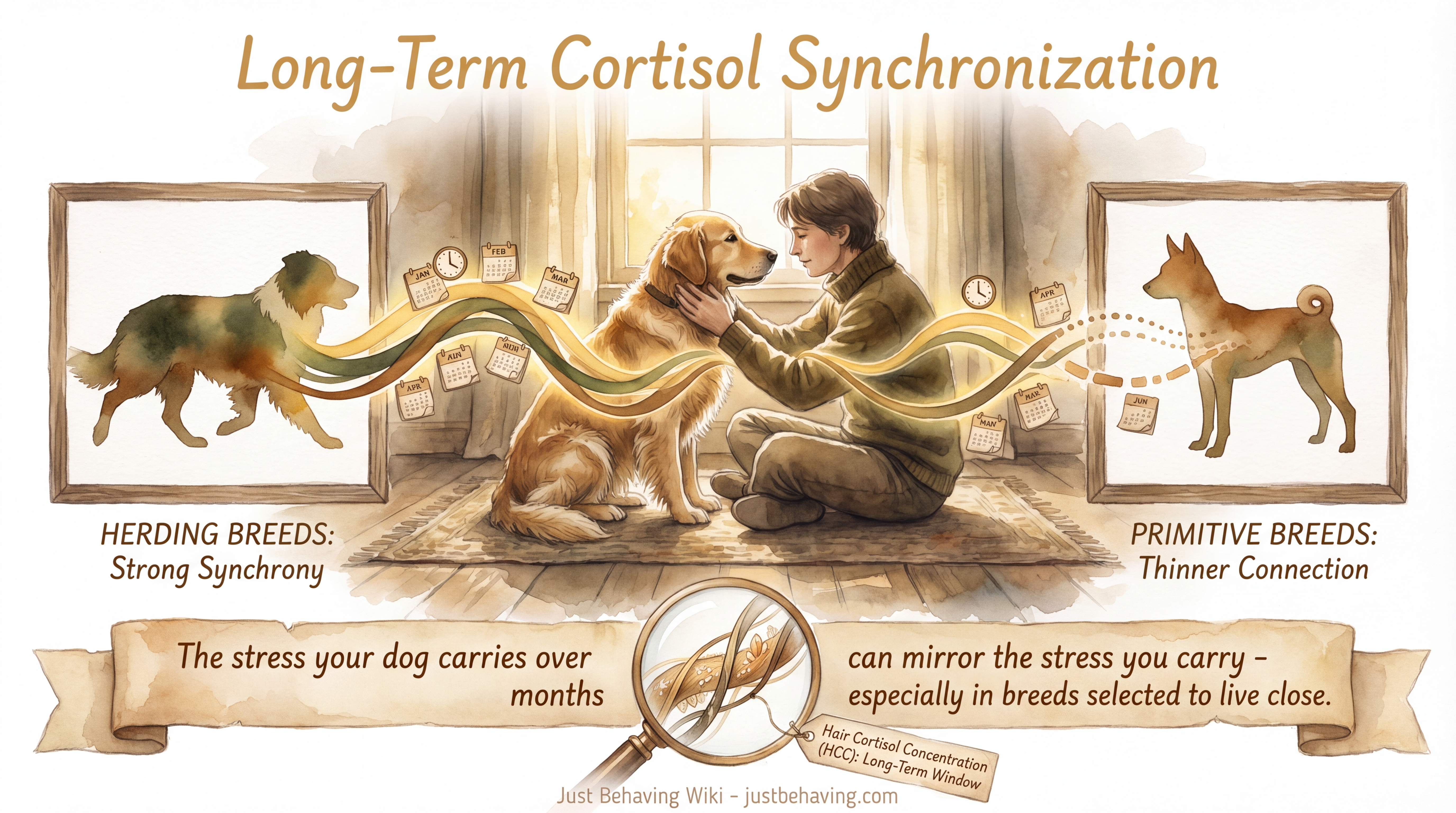 Infographic: Long-Term Cortisol Synchronization - How owner and dog stress hormone levels mirror each other over months and years - Just Behaving Wiki