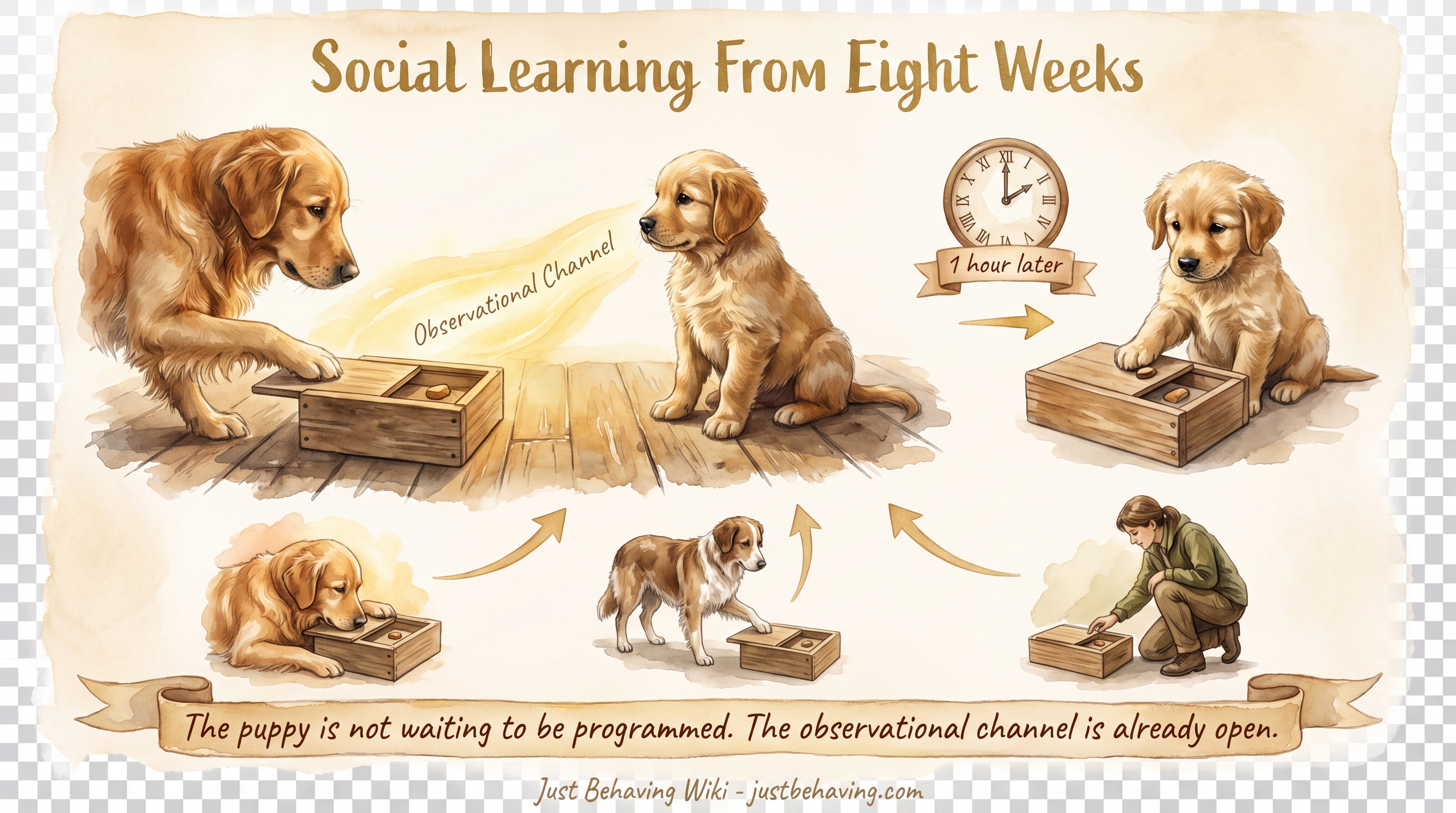 Infographic: Social Learning From Eight Weeks - Evidence that puppies use social information from humans and dogs to guide behavior from their earliest weeks - Just Behaving Wiki