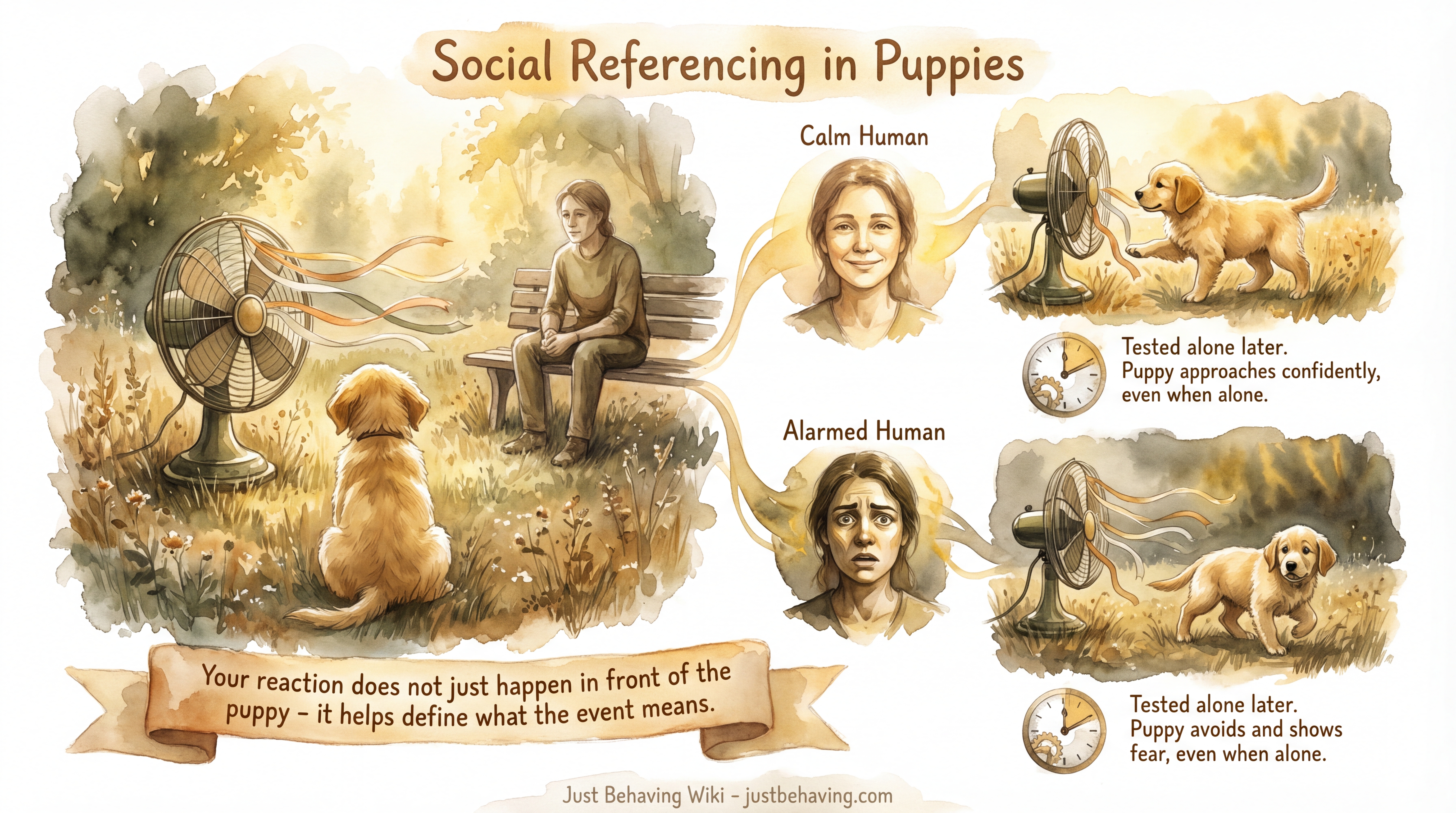 Infographic: Social Referencing in Puppies - How puppies look to trusted adults for emotional guidance when encountering ambiguous situations - Just Behaving Wiki