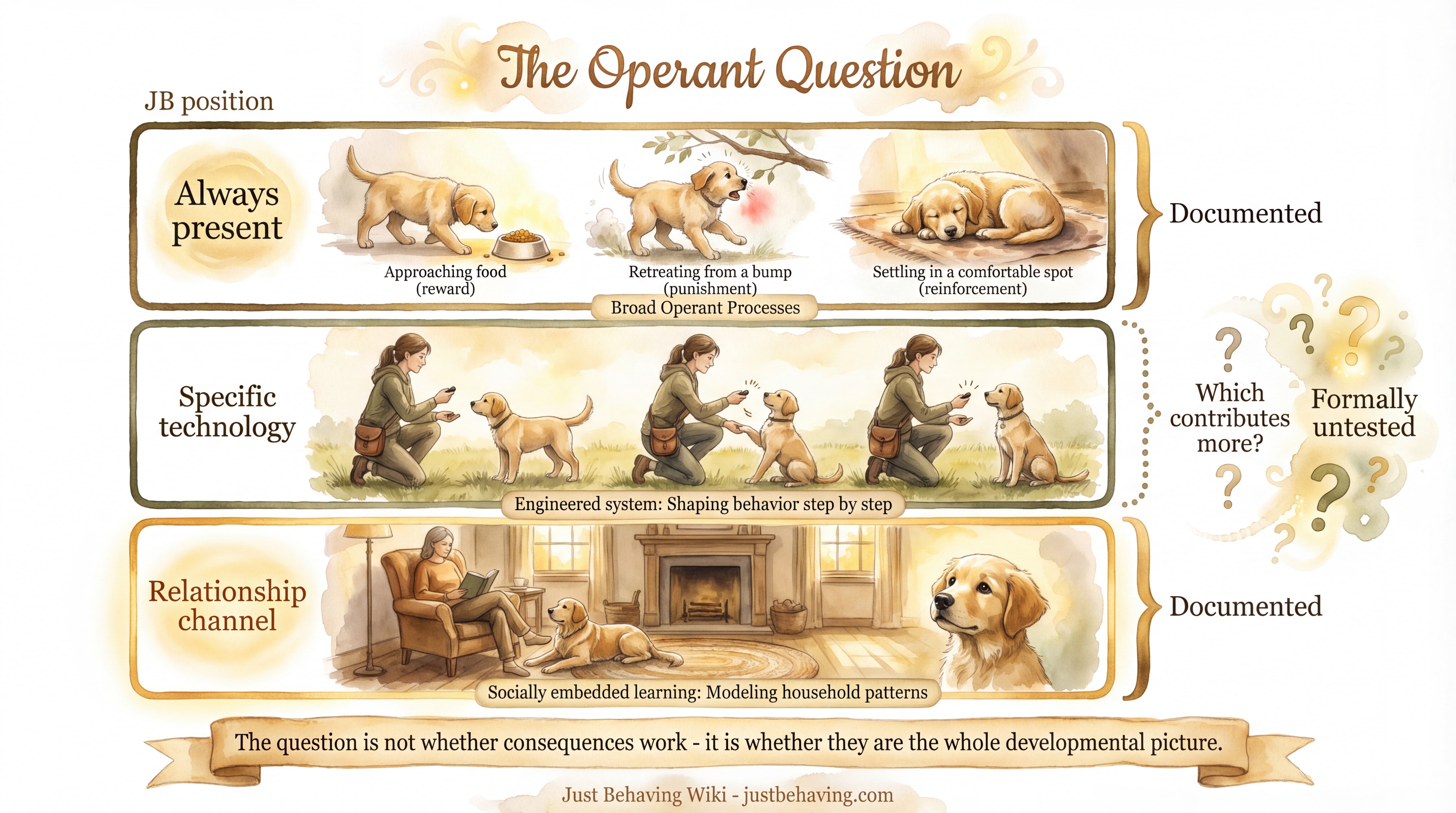 Infographic: The Operant Question - Why operant conditioning describes part of what happens in dog raising but does not capture the relational context that changes outcomes - Just Behaving Wiki