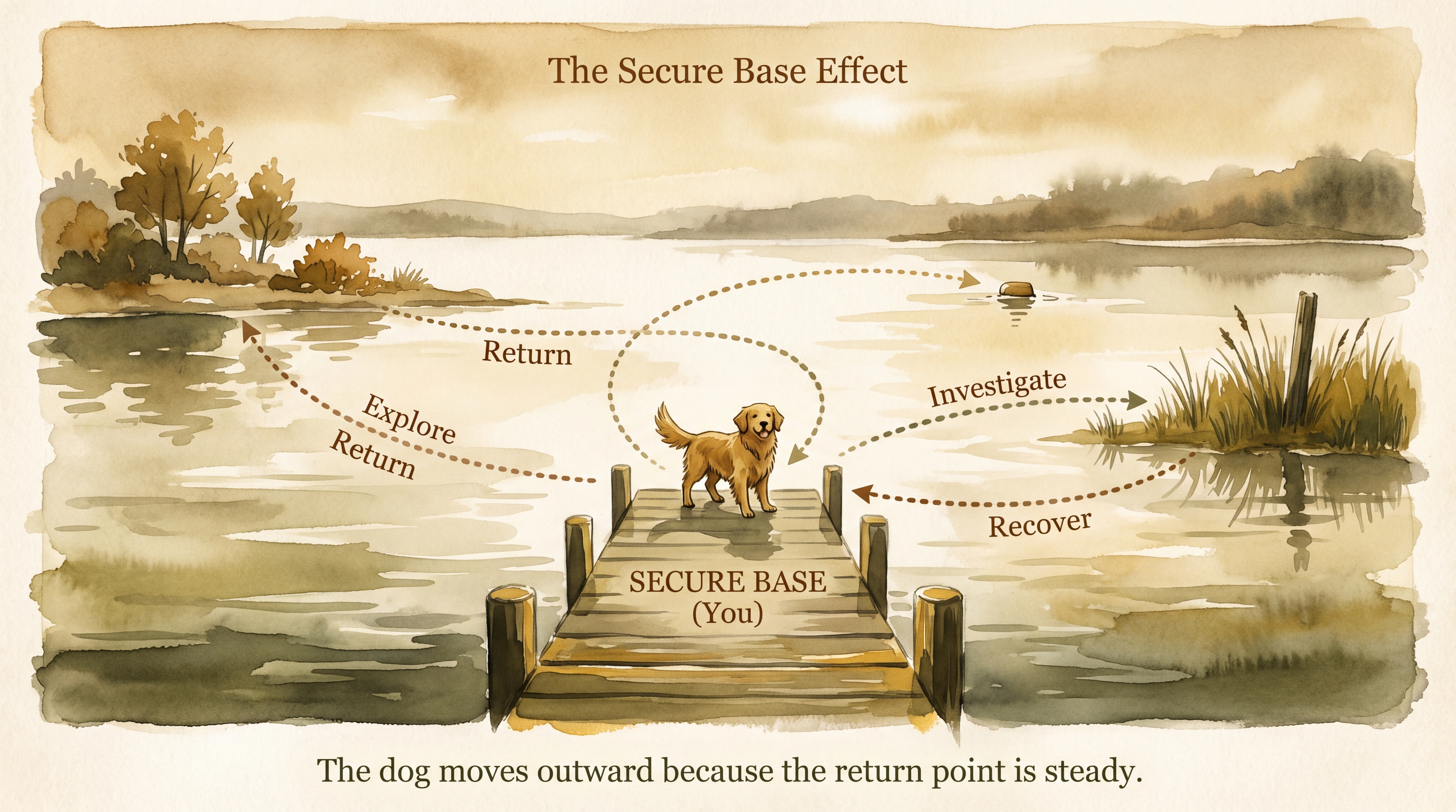 Infographic: The Secure Base Effect in Dogs - Research showing dogs explore more confidently in the presence of their attachment figure - Just Behaving Wiki