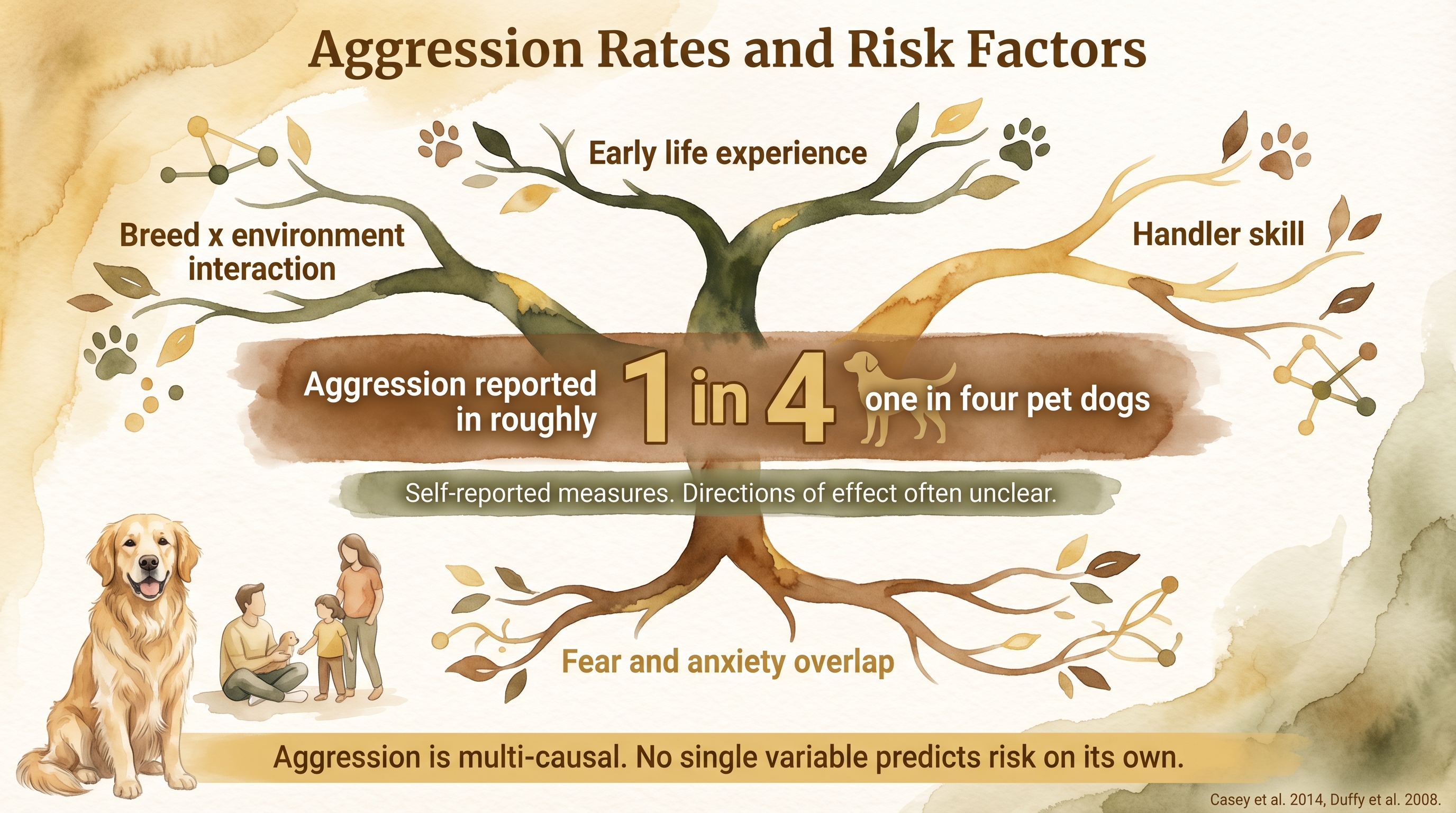 Infographic: Aggression rates and risk factors in dogs showing prevalence and four contributing risk variables - Just Behaving Wiki